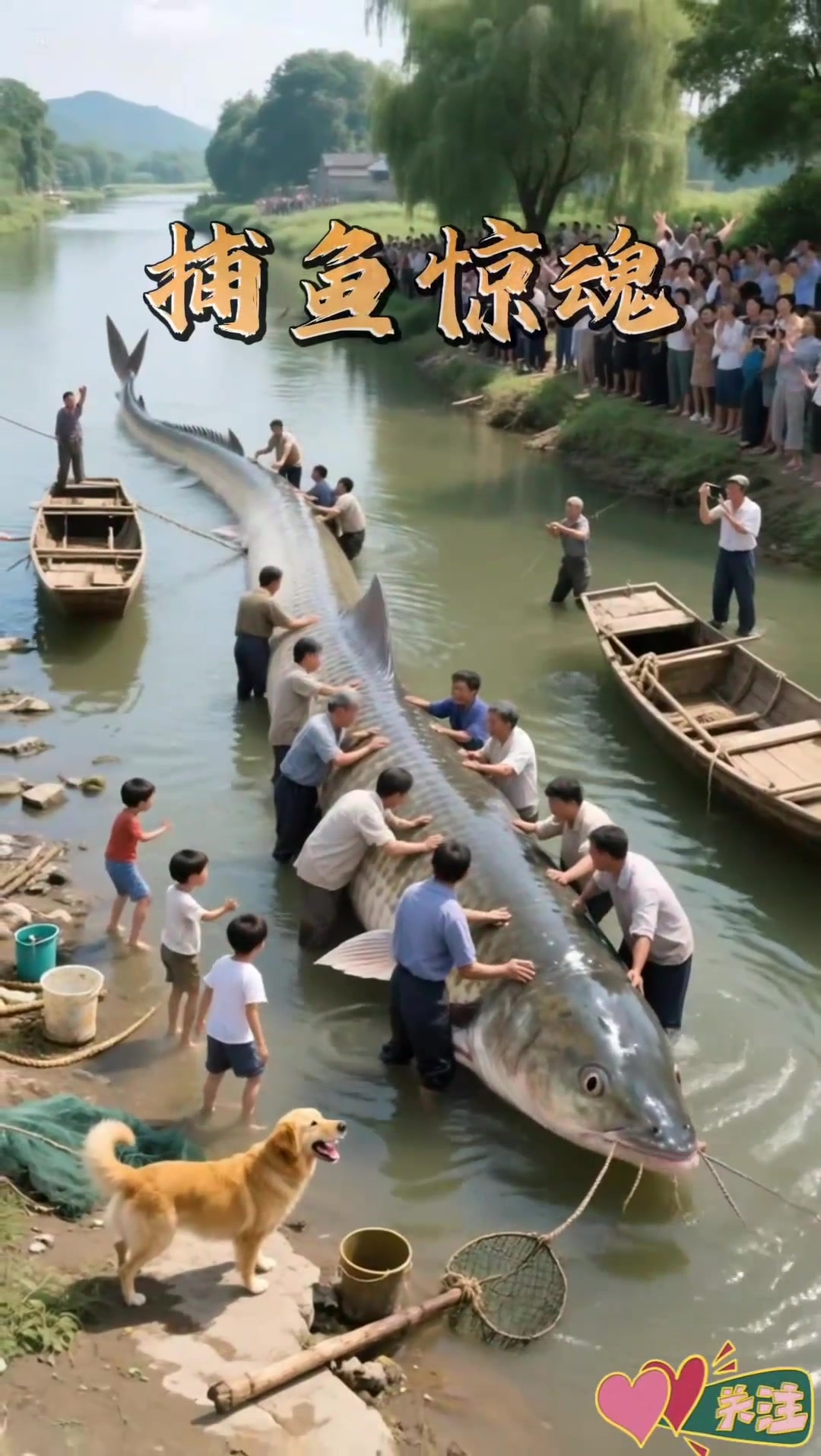 捕鱼惊魂!巨型尖嘴鱼挣扎腾空,村民意外落水!