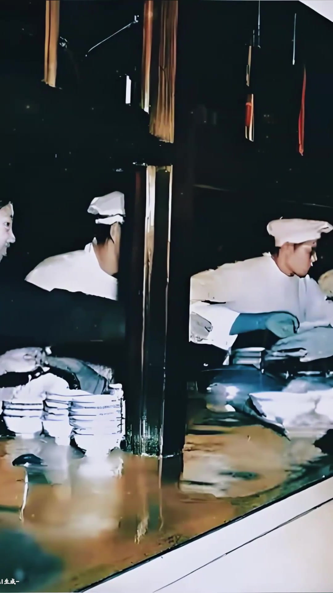 1948年何应钦在食堂排队打饭的珍贵影像,四菜一汤伙食不错