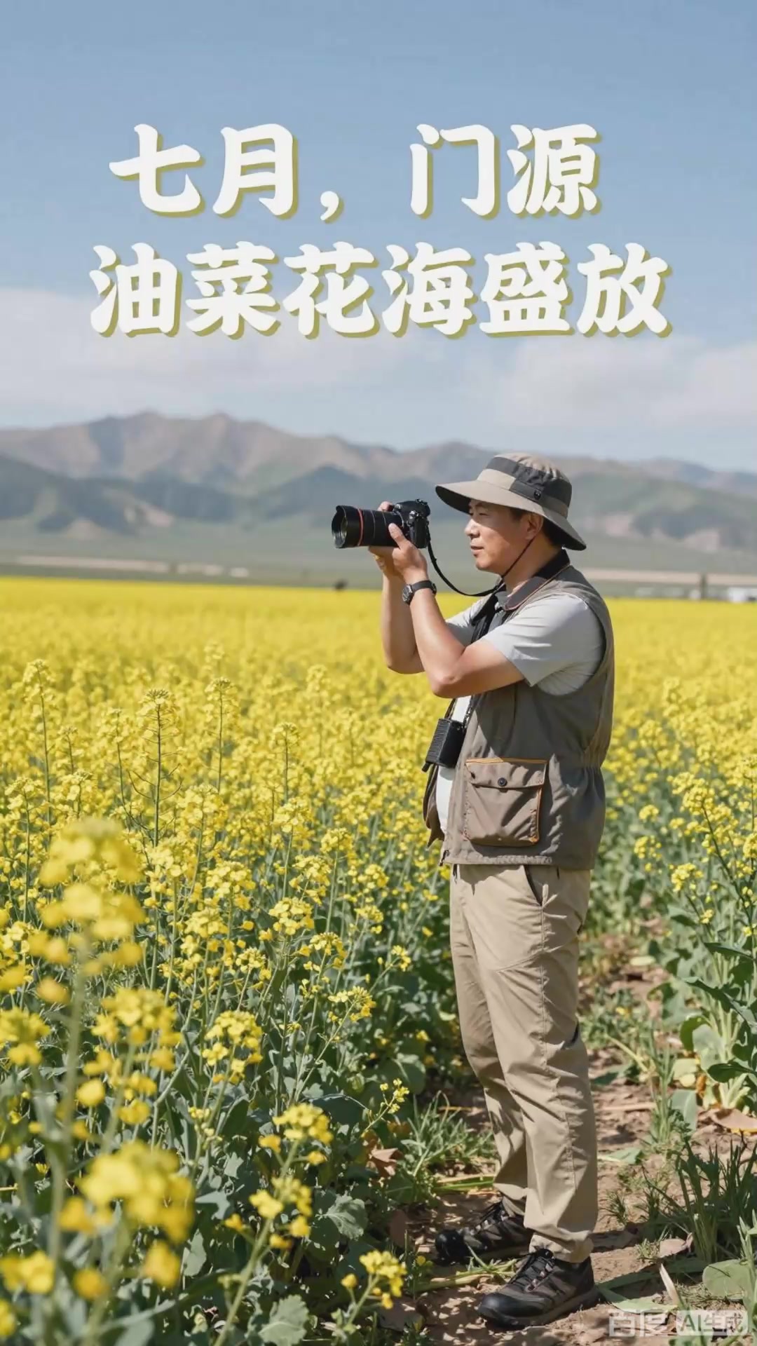 门源油菜花海七月盛放,祁连山下金黄毯,高原油菜花海