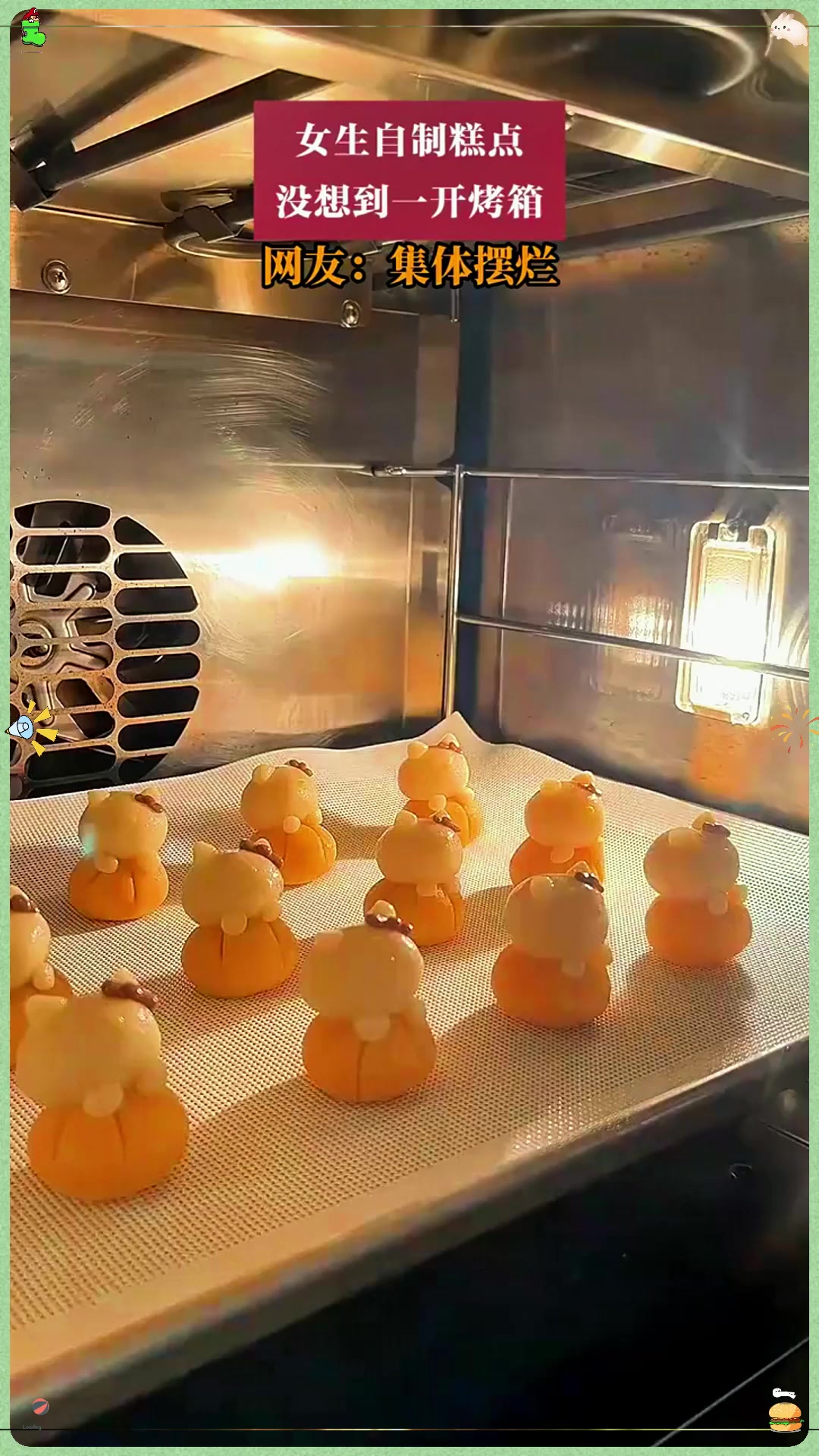 女生自制糕点,没想到一开烤箱