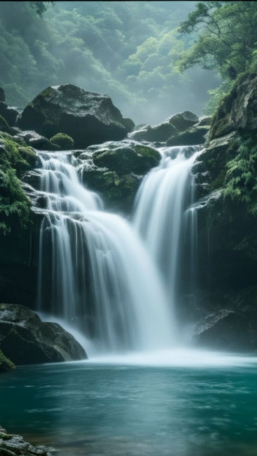 森系瀑布静态壁纸#瀑布壁纸 #夏日壁纸 #风景壁纸#山水壁纸