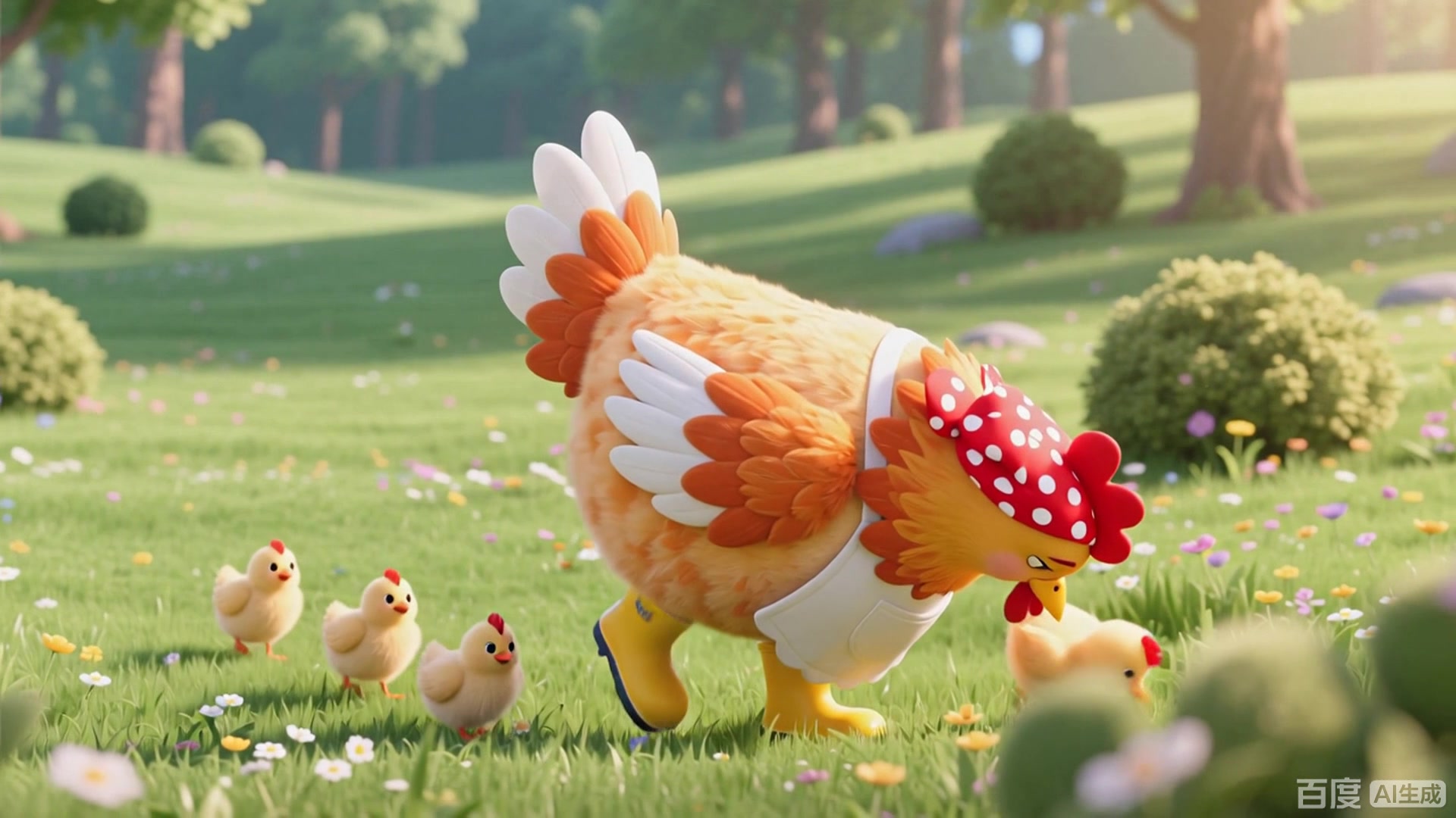 小鸡用翅膀帮小胖橘写字，写得歪歪扭扭