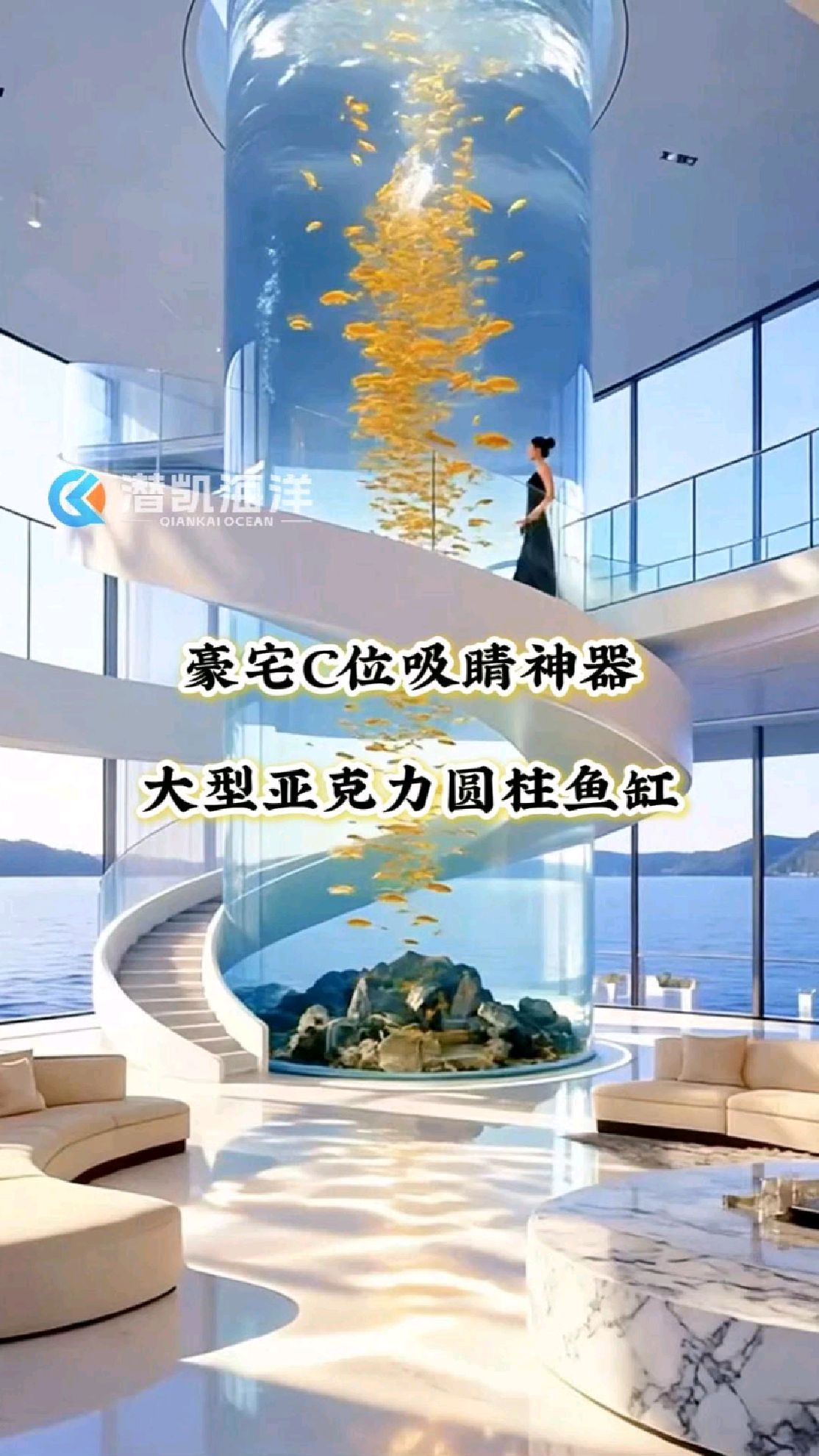 #鱼缸#辽阳圆柱形鱼缸定制#盘锦别墅鱼缸设计#铁岭亚克力鱼缸定制