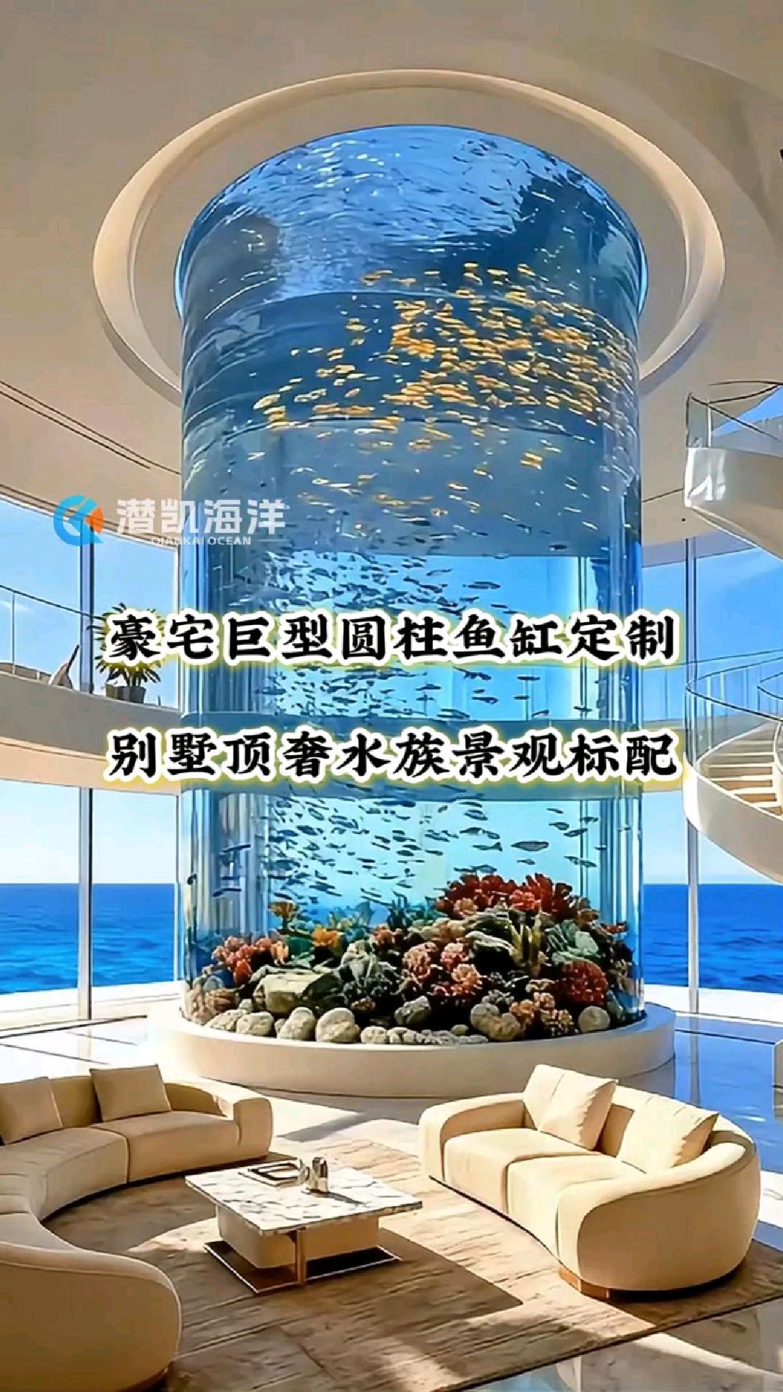 #鱼缸定制#丽水圆柱形鱼缸定制#台州亚克力鱼缸定制#别墅鱼缸设计