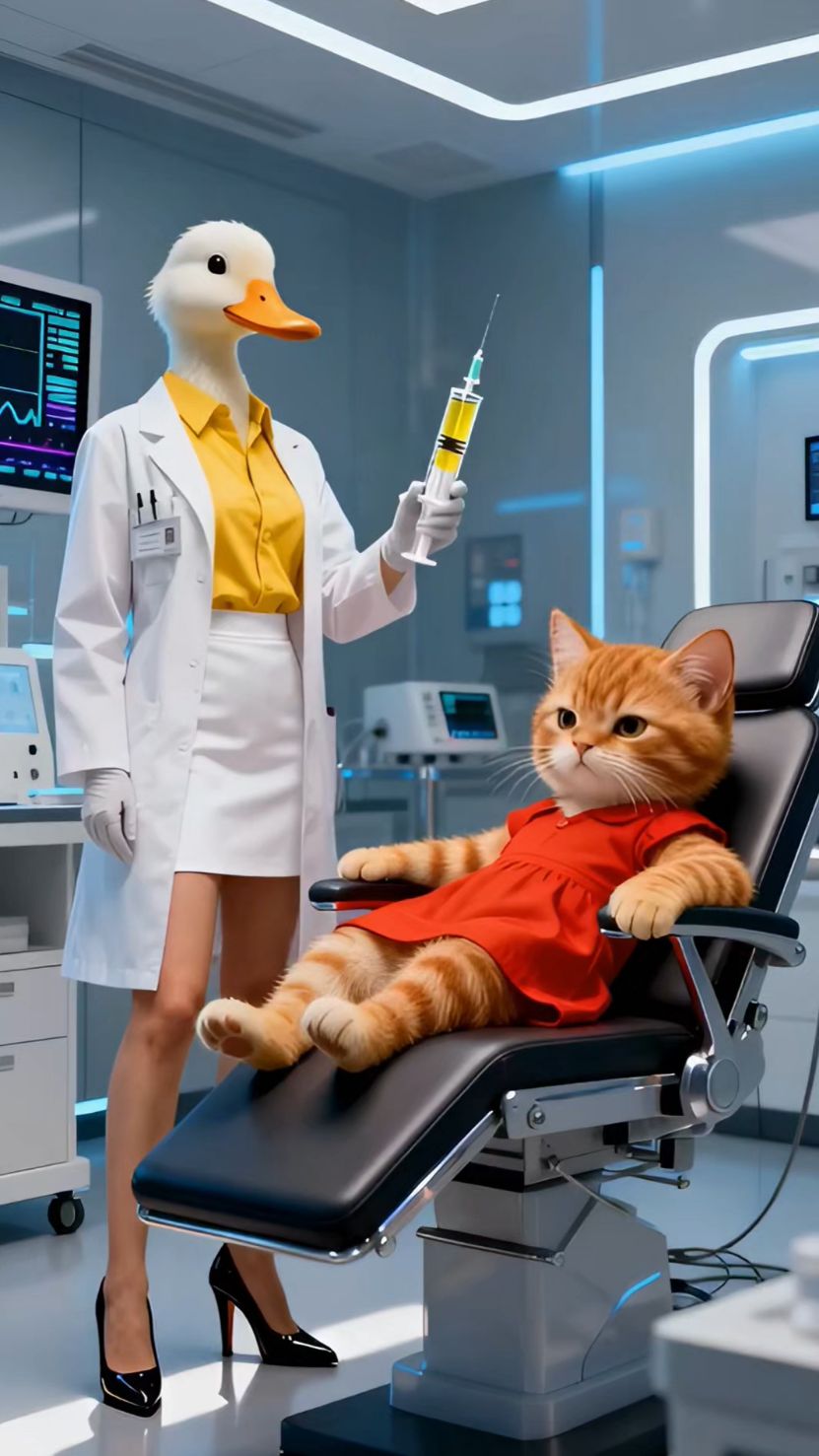 救命!鸭子医生给猫打针太搞笑了!看这淡定的小表情
