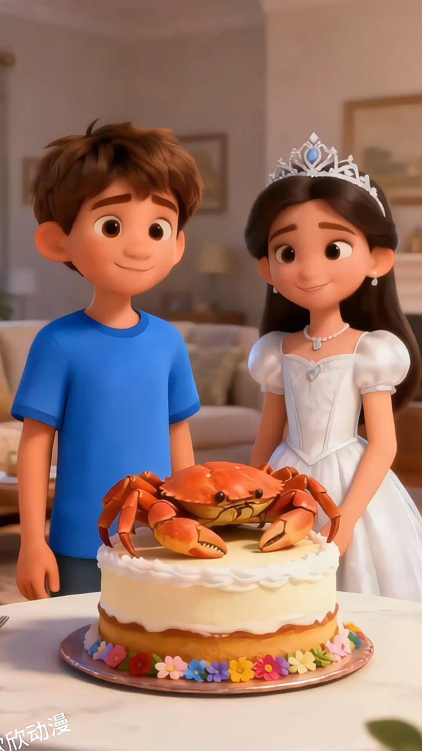 #1-6岁儿童动画小视频#儿童动画#小女孩吃螃蟹蛋糕被夹哭了