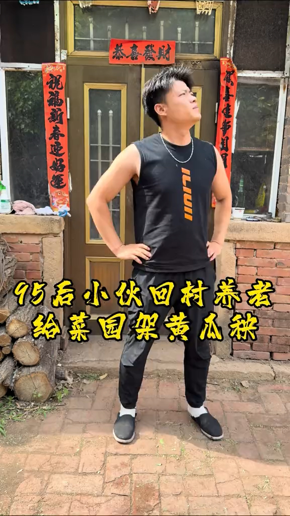 95后小伙回村养老！给菜园架黄瓜秧，黄瓜秧怎么架的？