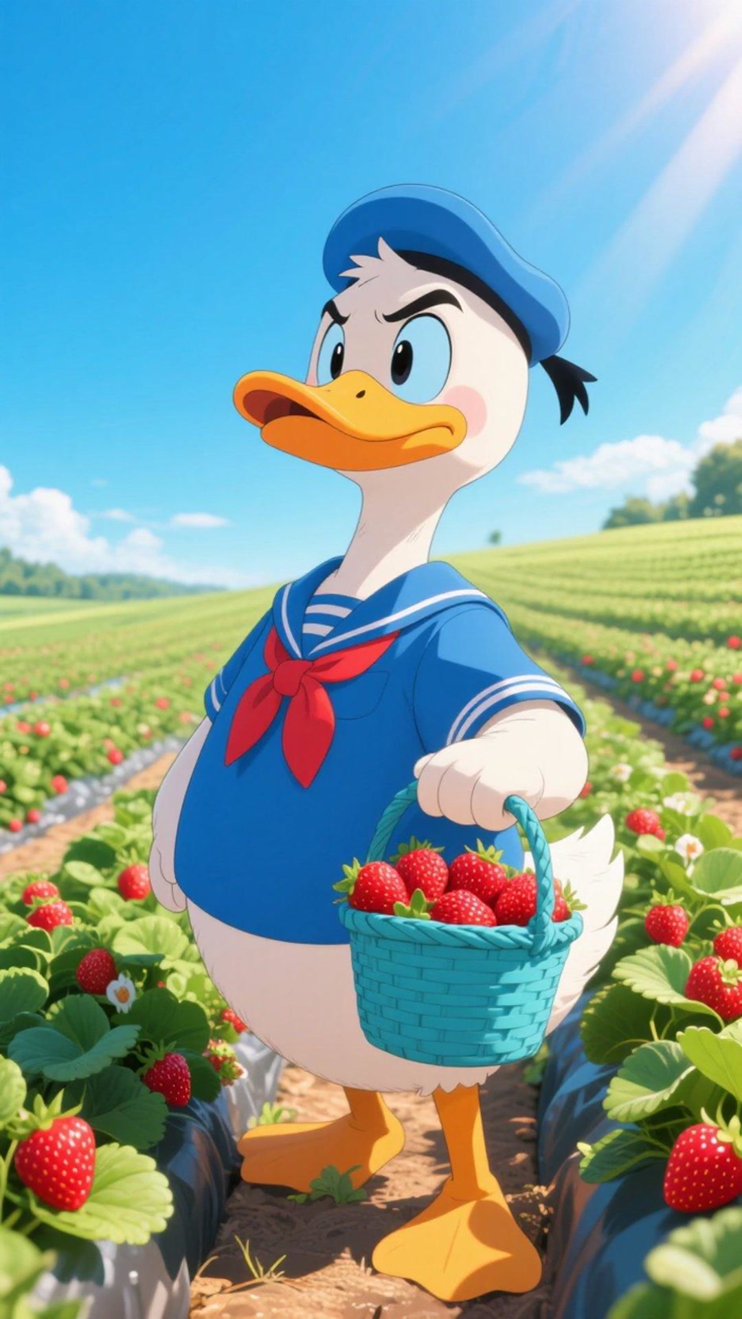 唐老鸭采摘草莓，总摘未成熟的还踩秧
