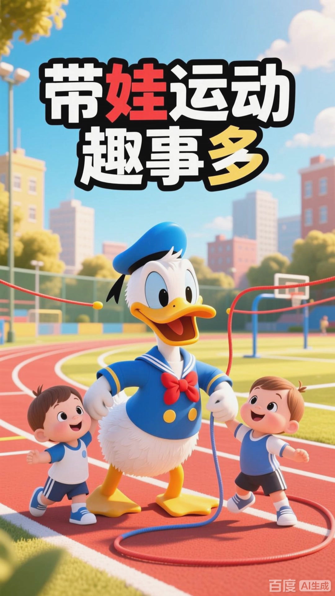 唐老鸭带萌娃运动,萌娃总偷懒