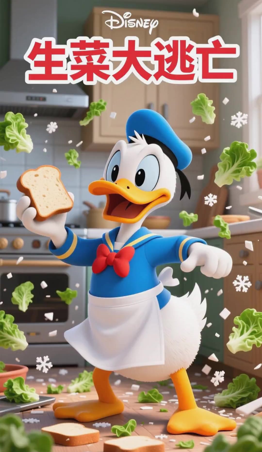 唐老鸭做三明治,生菜掉满地