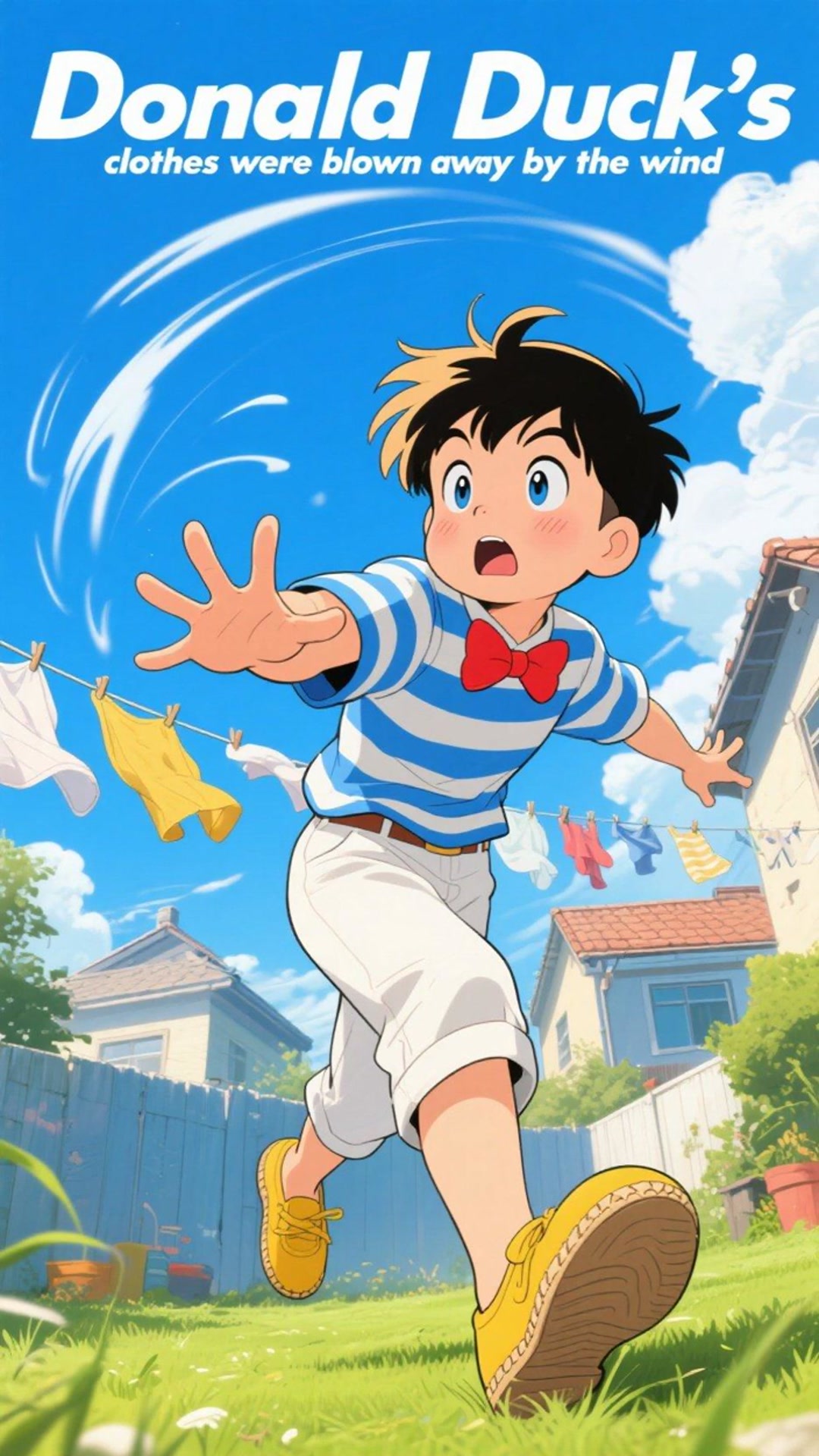 唐老鸭的衣物晾晒被风吹跑记