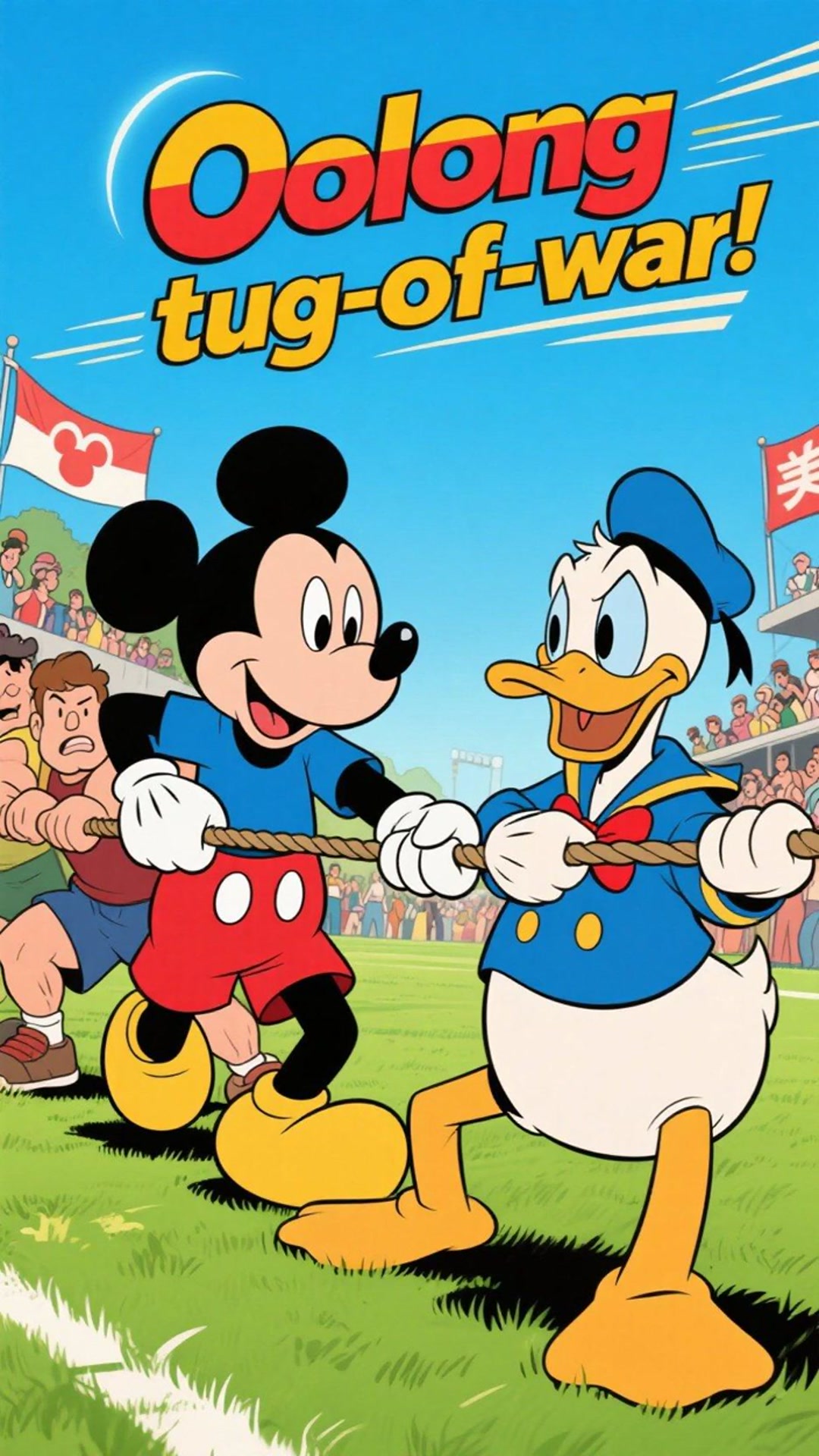 米老鼠带唐老鸭参加拔河比赛，唐老鸭站错队伍，还帮对方使劲