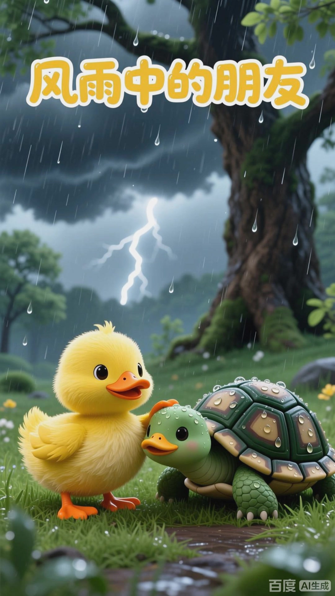 小鸭子和小乌龟的雨中互助记