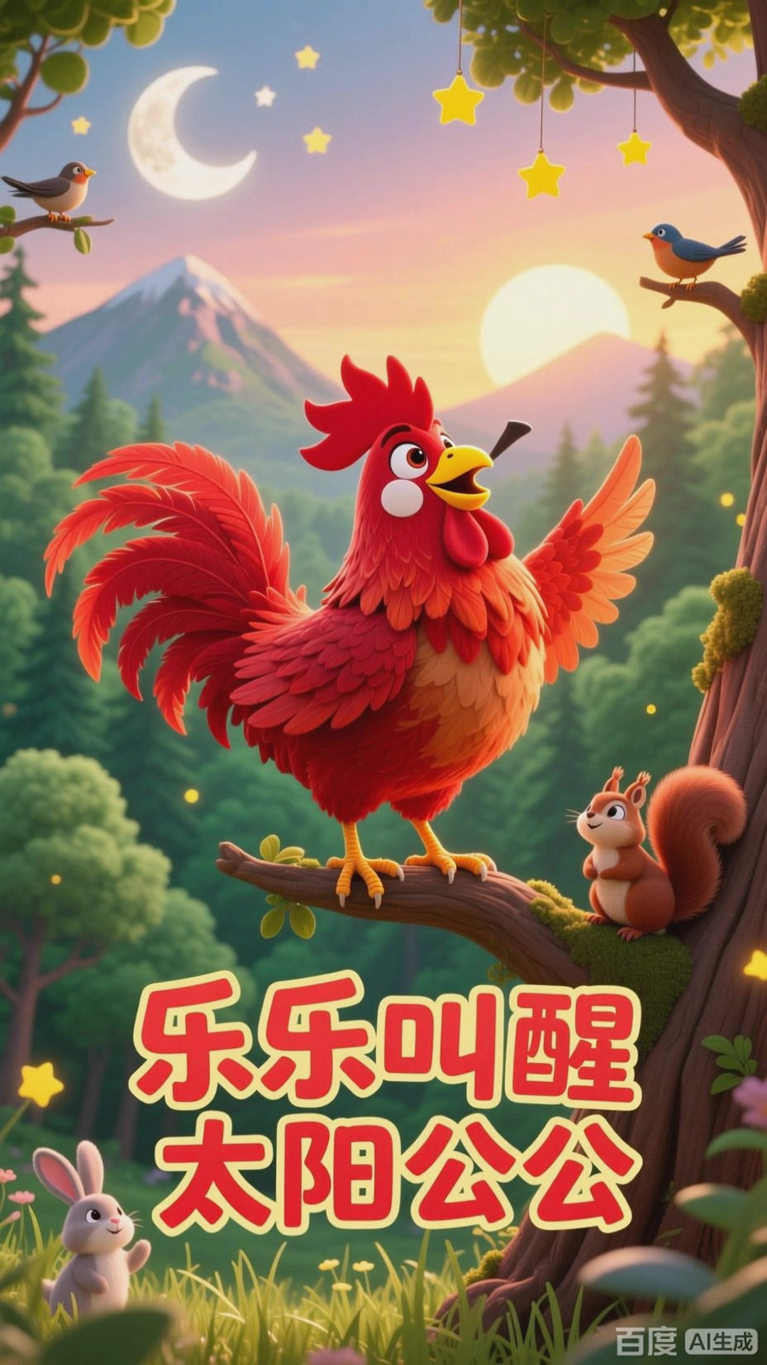 帮助太阳公公起床的小公鸡