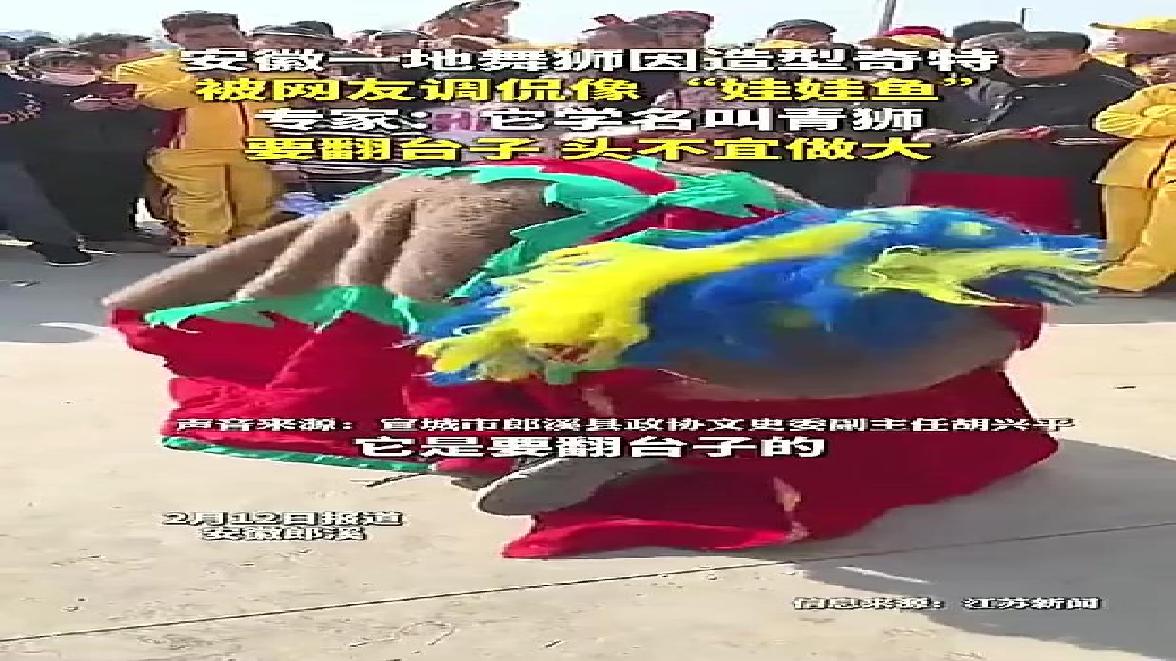 安徽一地舞狮因造型奇特,被网友调侃像“娃娃鱼”