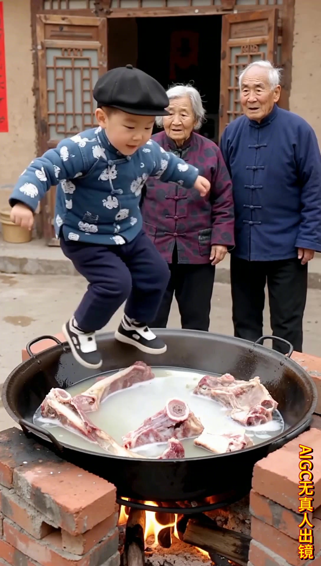 农村小孩硬核跳水,铁锅炖大鹅变炖活人,爷爷奶奶吓出表情包