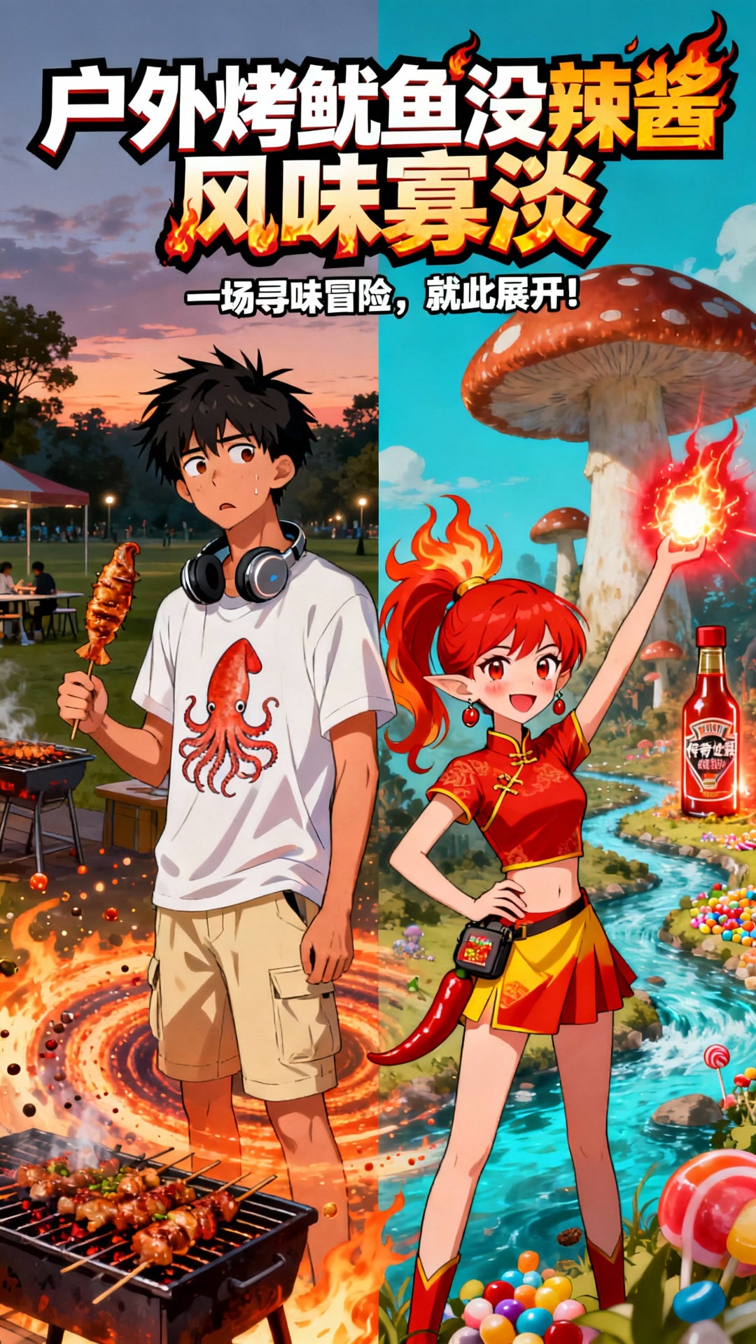 《户外烤鱿鱼没辣酱,风味寡淡》