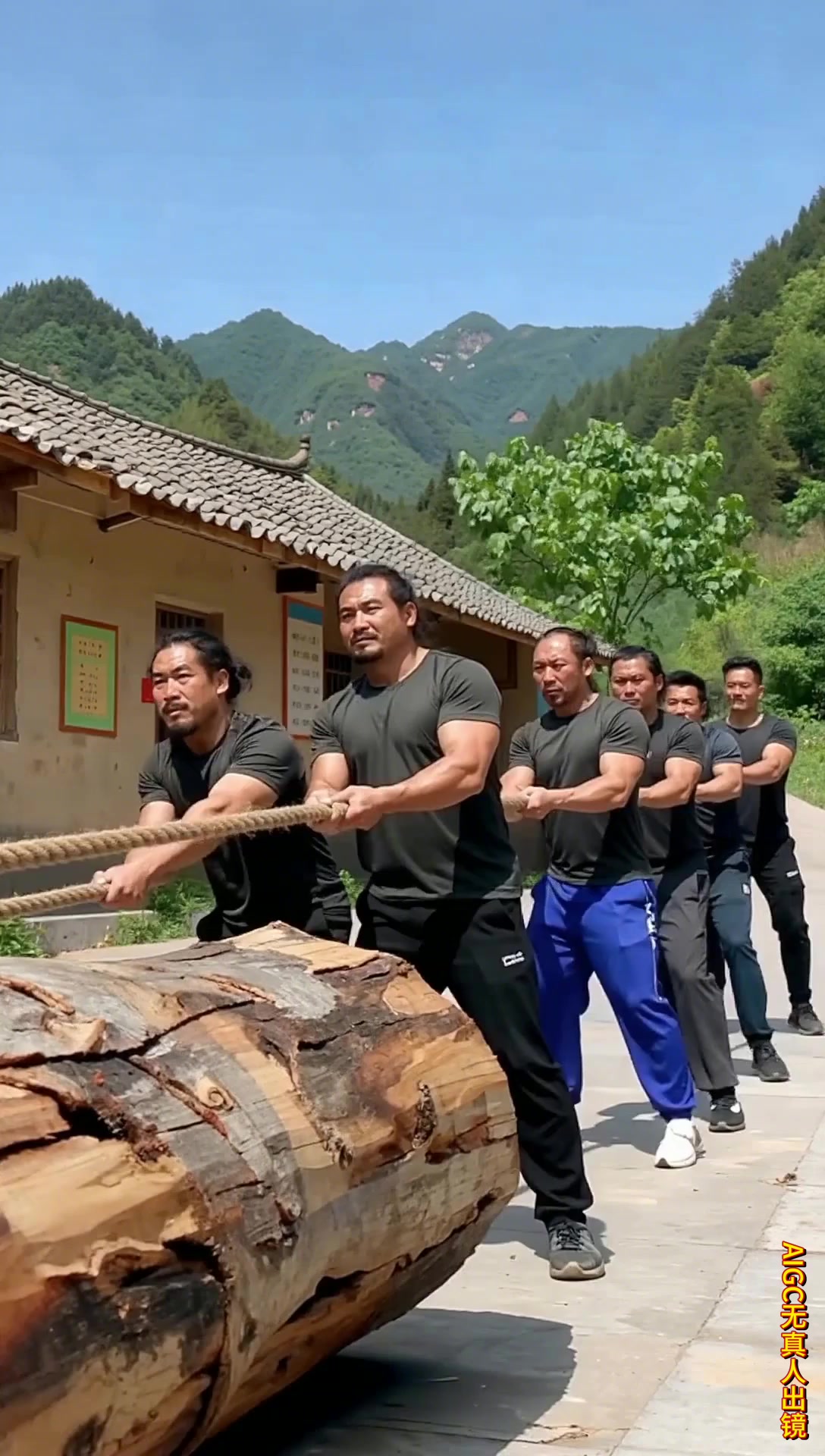 咱们村最硬核的健身房，大叔们青筋暴起拉原木，这才是男人的力量