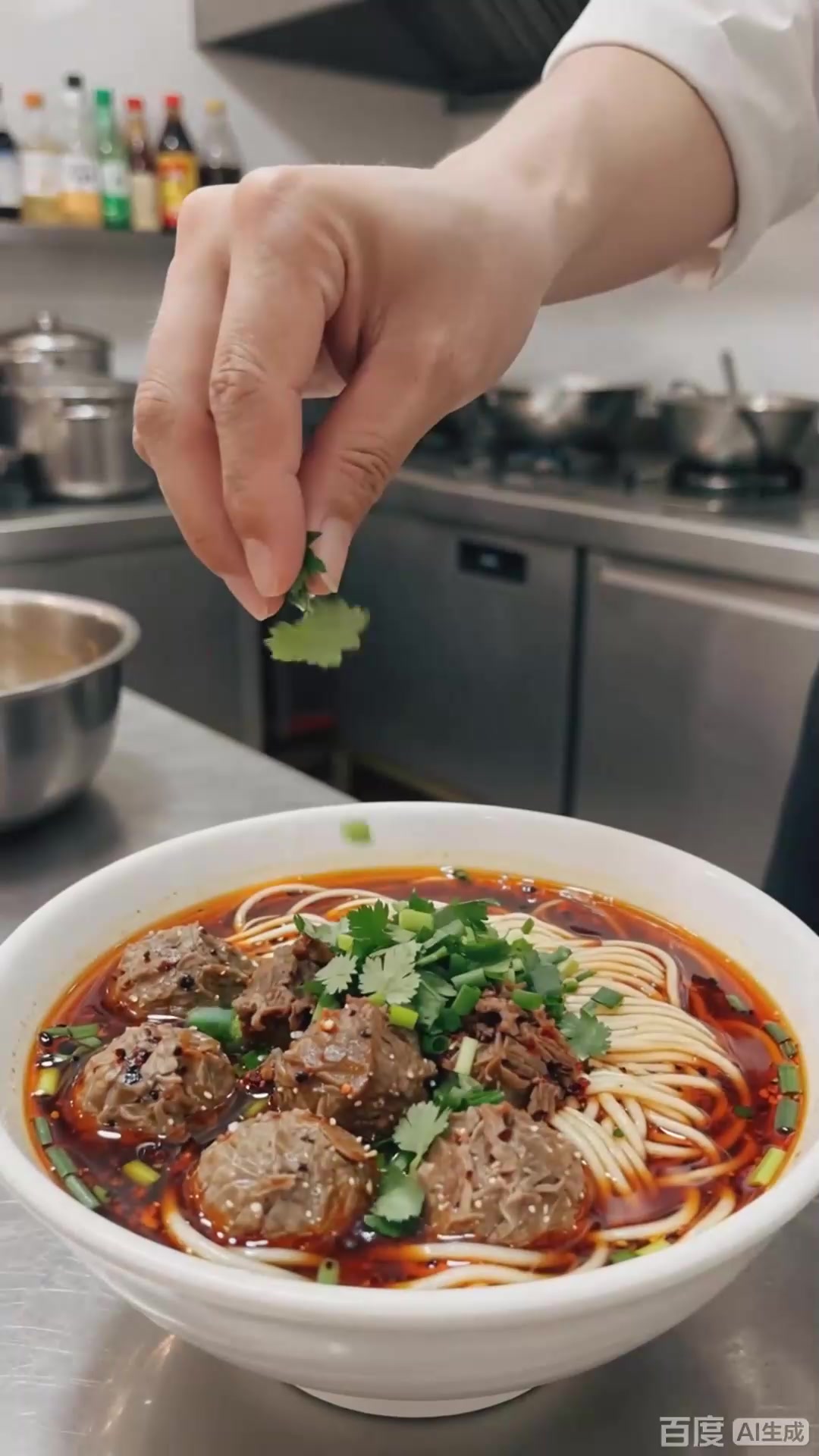 临汾牛肉丸子面配料:香菜葱花,鲜香浓郁晋南配料_2