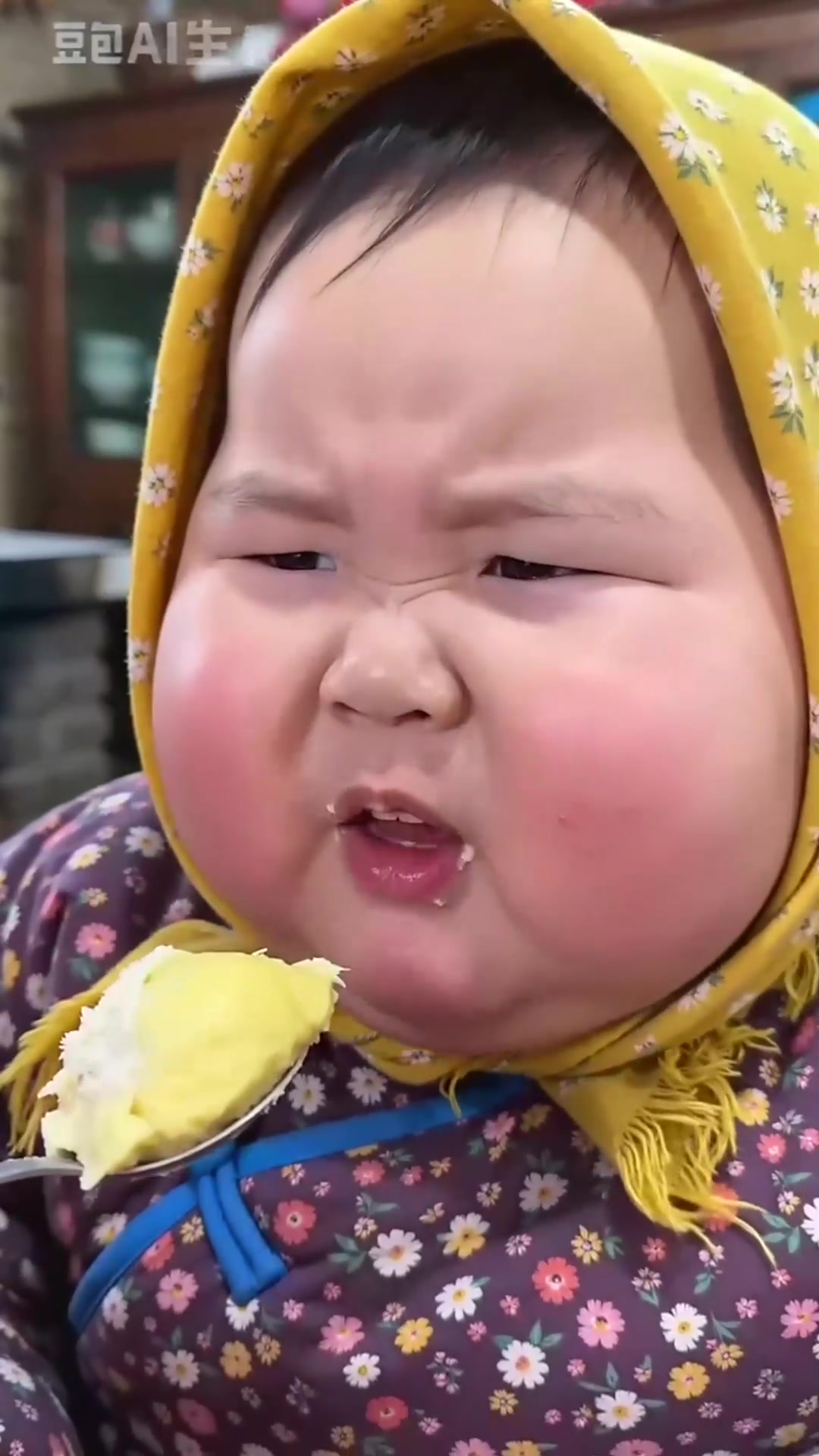 萌娃尝榴莲，表情太真实！
