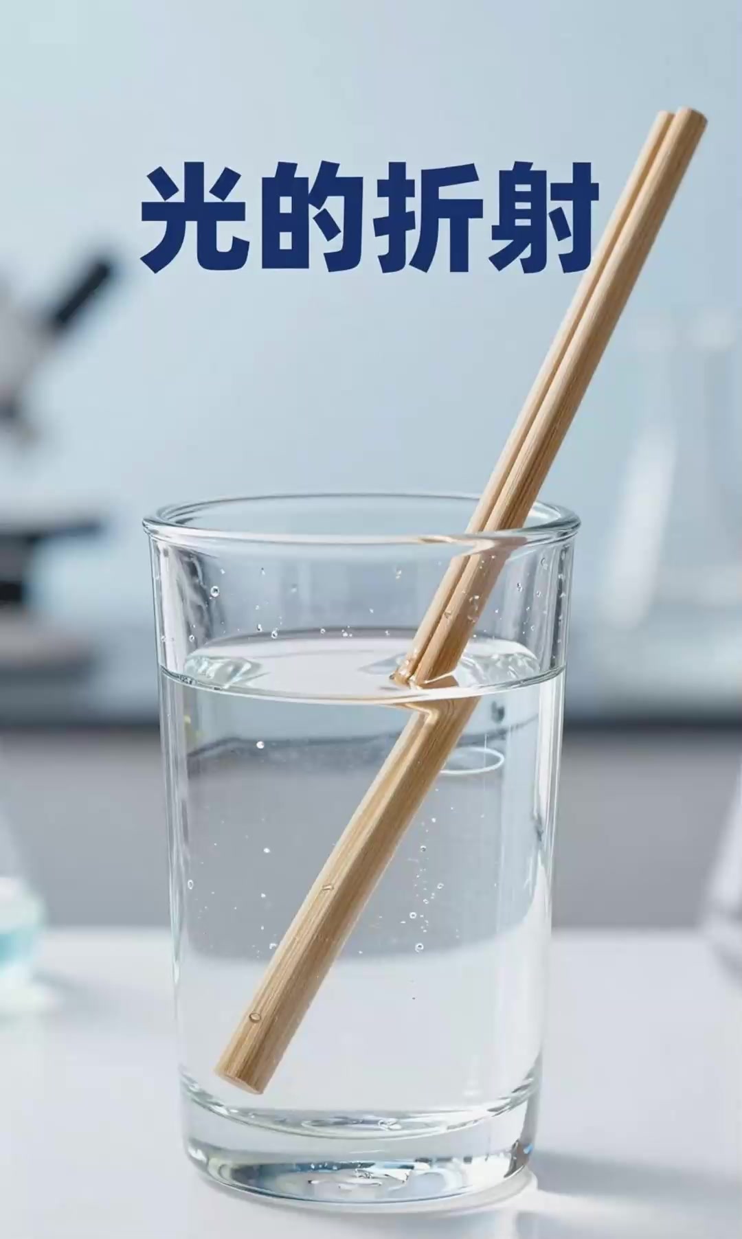 光的折射现象：水中的筷子弯折原理。
