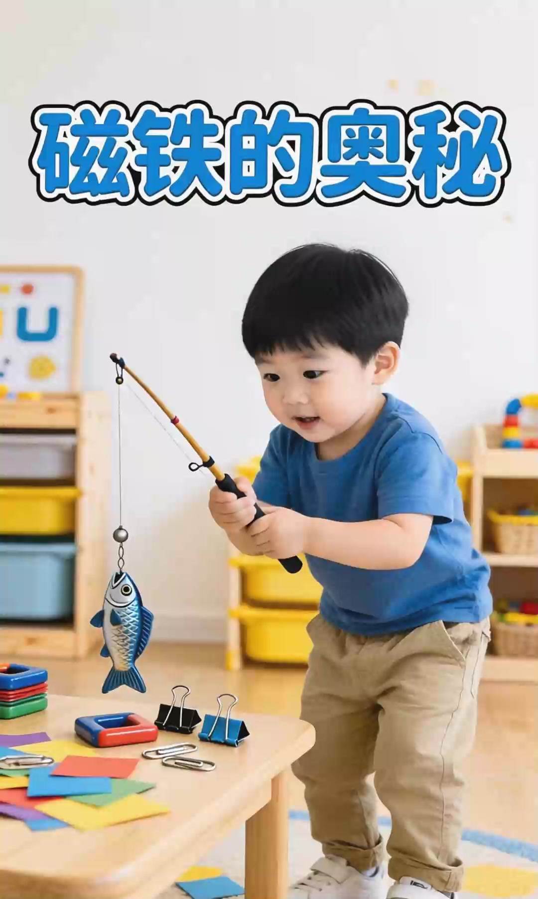 磁铁钓鱼游戏：磁场穿透与铁质回形针。