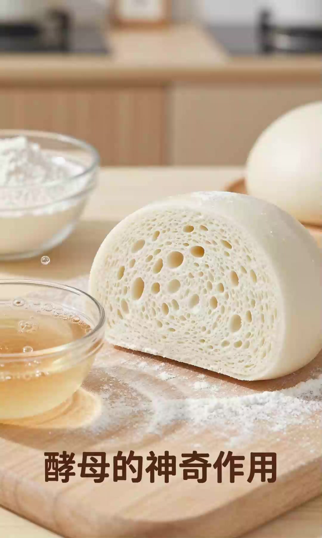 馒头发酵过程：酵母菌产生的二氧化碳！