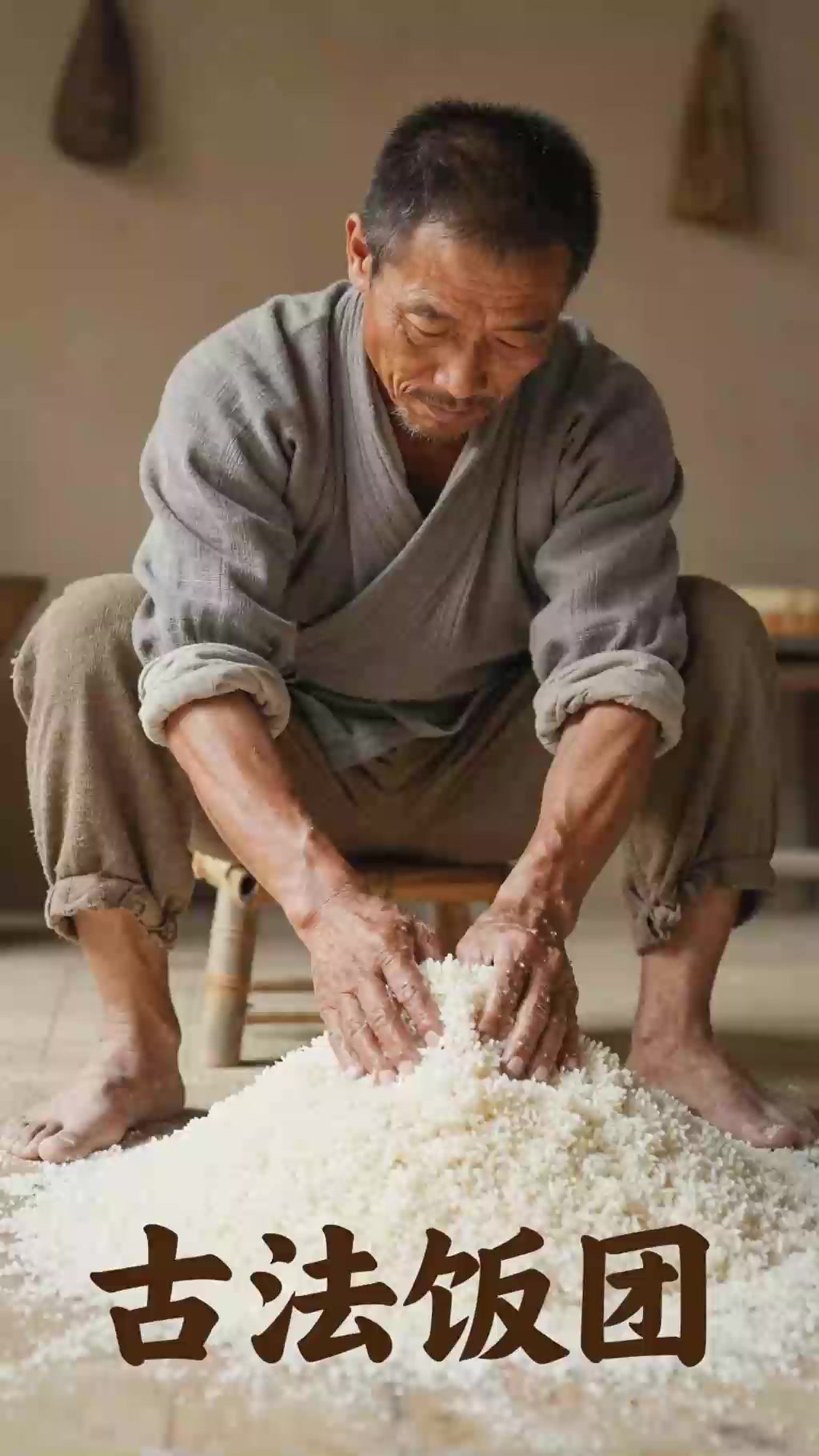 古人没有饭团模具，手捏塑形法饭团紧实不易散