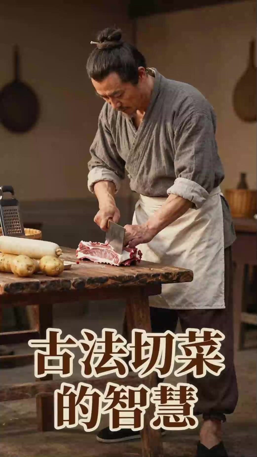 古代没有菜刀如何处理食材？古法切菜工具简单高效