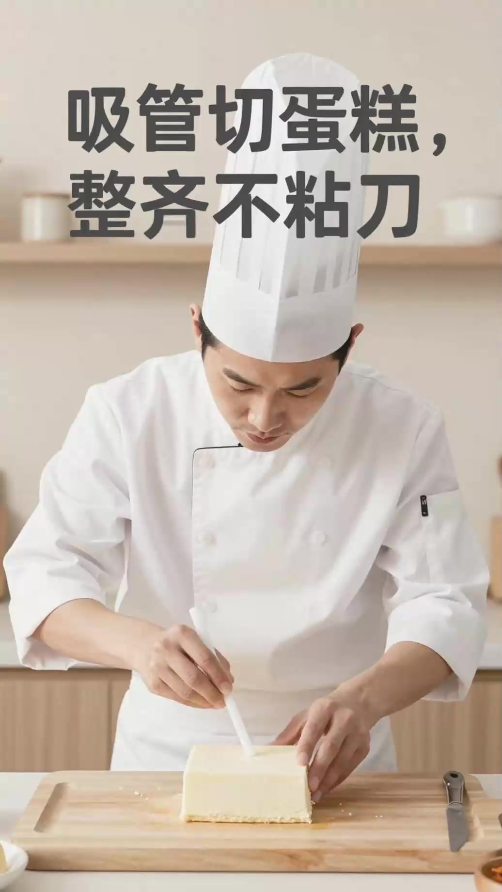 《吸管折成正方形切蛋糕,分割均匀不粘刀》