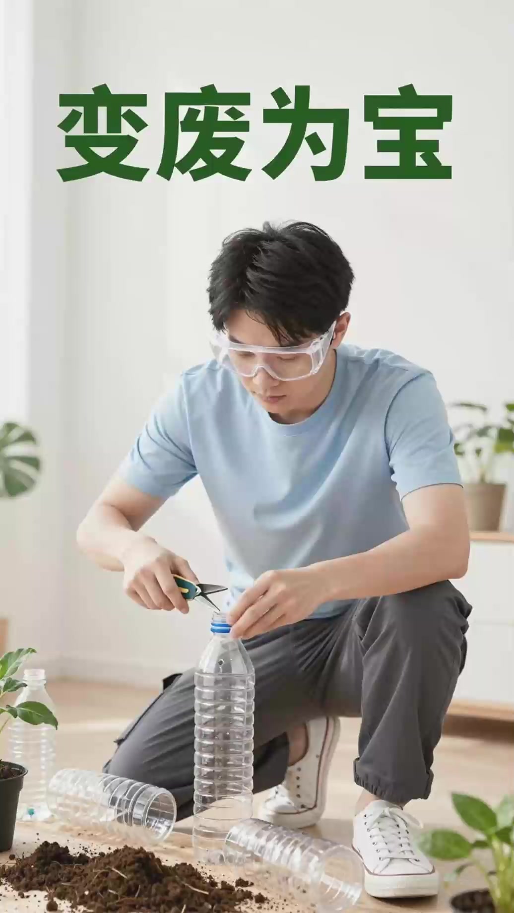 《塑料瓶剪开做种菜盆,底部储水》