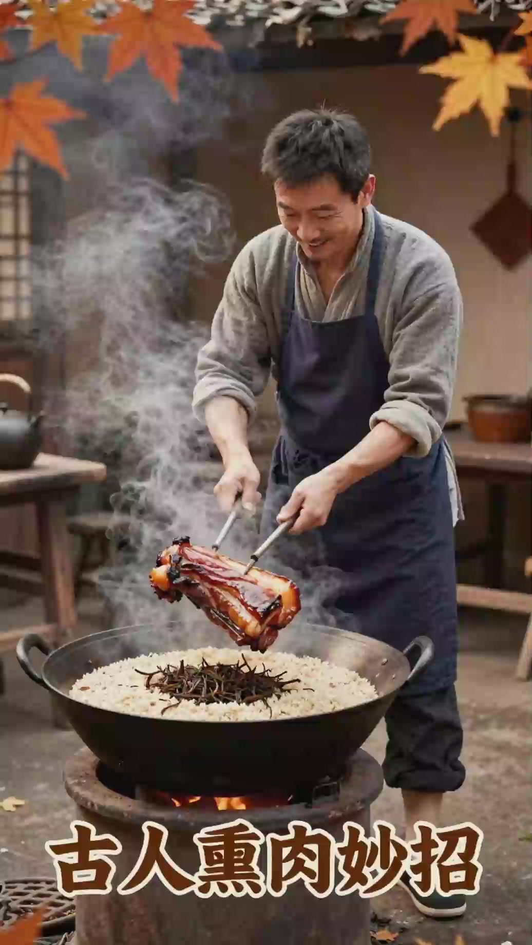 没有烟熏枪古人咋熏肉？锅底铺米茶叶法家庭版烟熏！