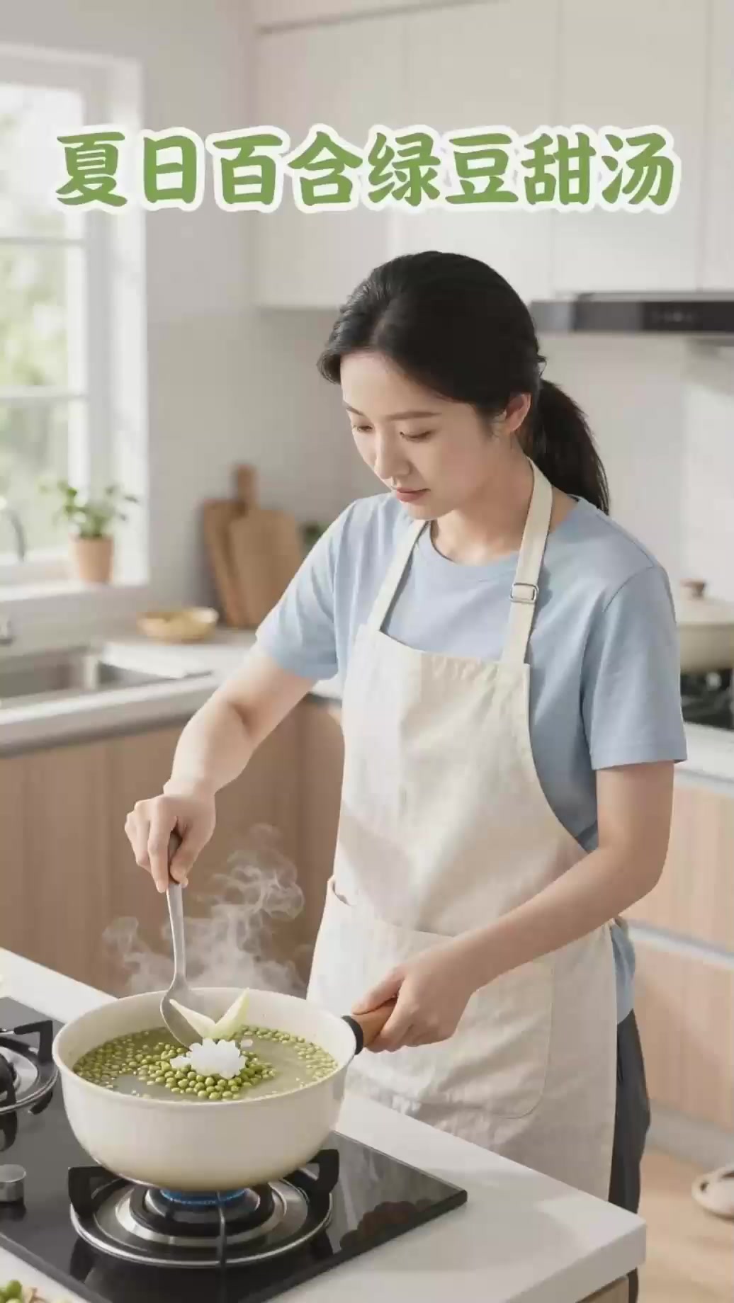煮百合绿豆汤绿豆煮开花加百合和冰糖！
