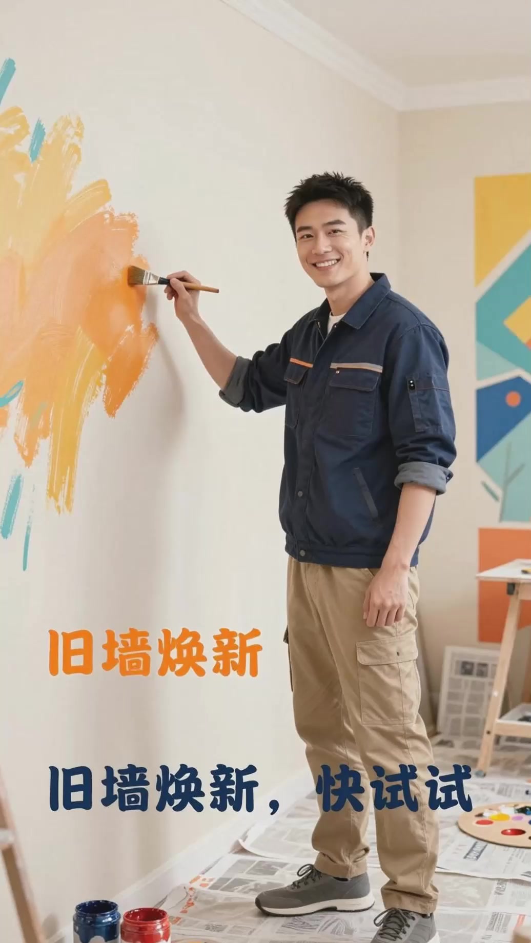 没有自粘墙纸改造旧墙面？颜料手绘墙面装饰个性又耐看！