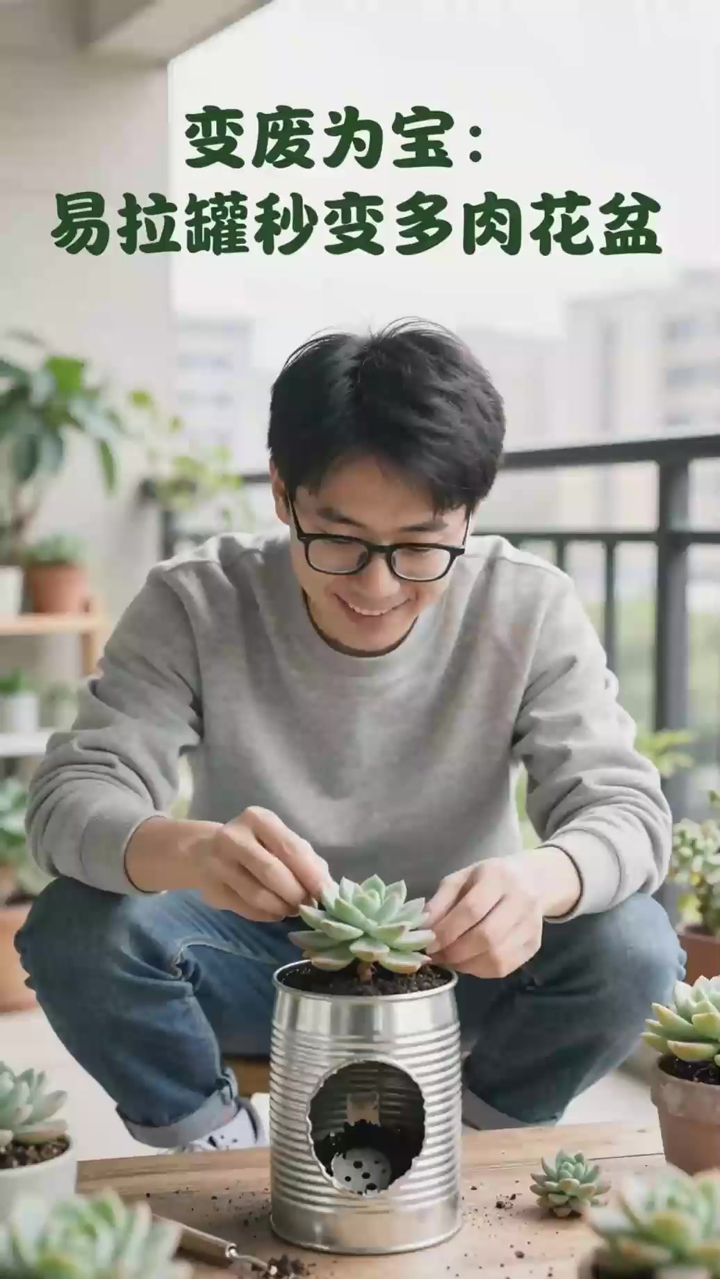 太聪明了！易拉罐改造小花盆，阳台种植多肉小巧精致