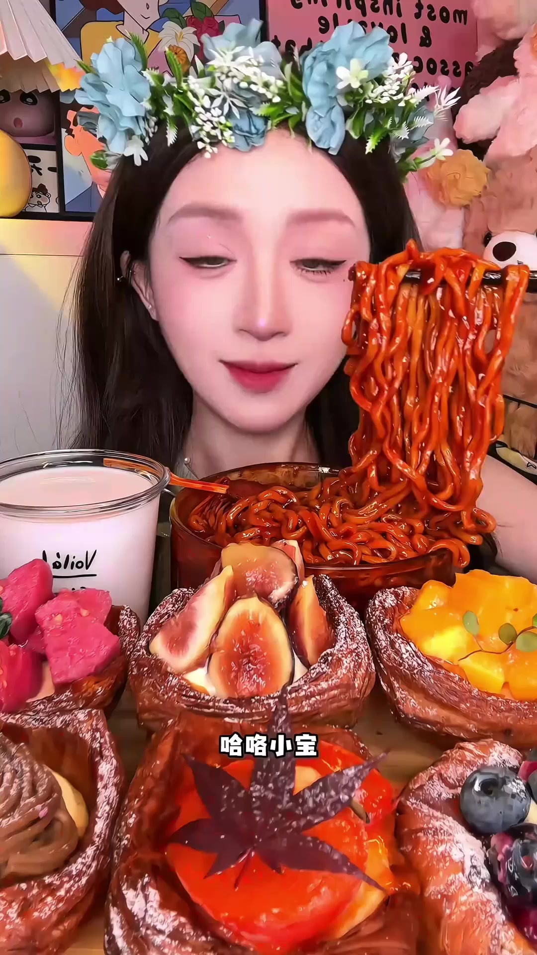 爆辣火鸡面+六个不同口味流心芝士蛋挞