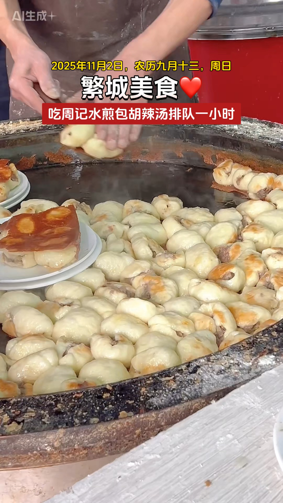 排队一个小时!就为了吃漯河临颍县繁城镇周记水煎包胡辣汤