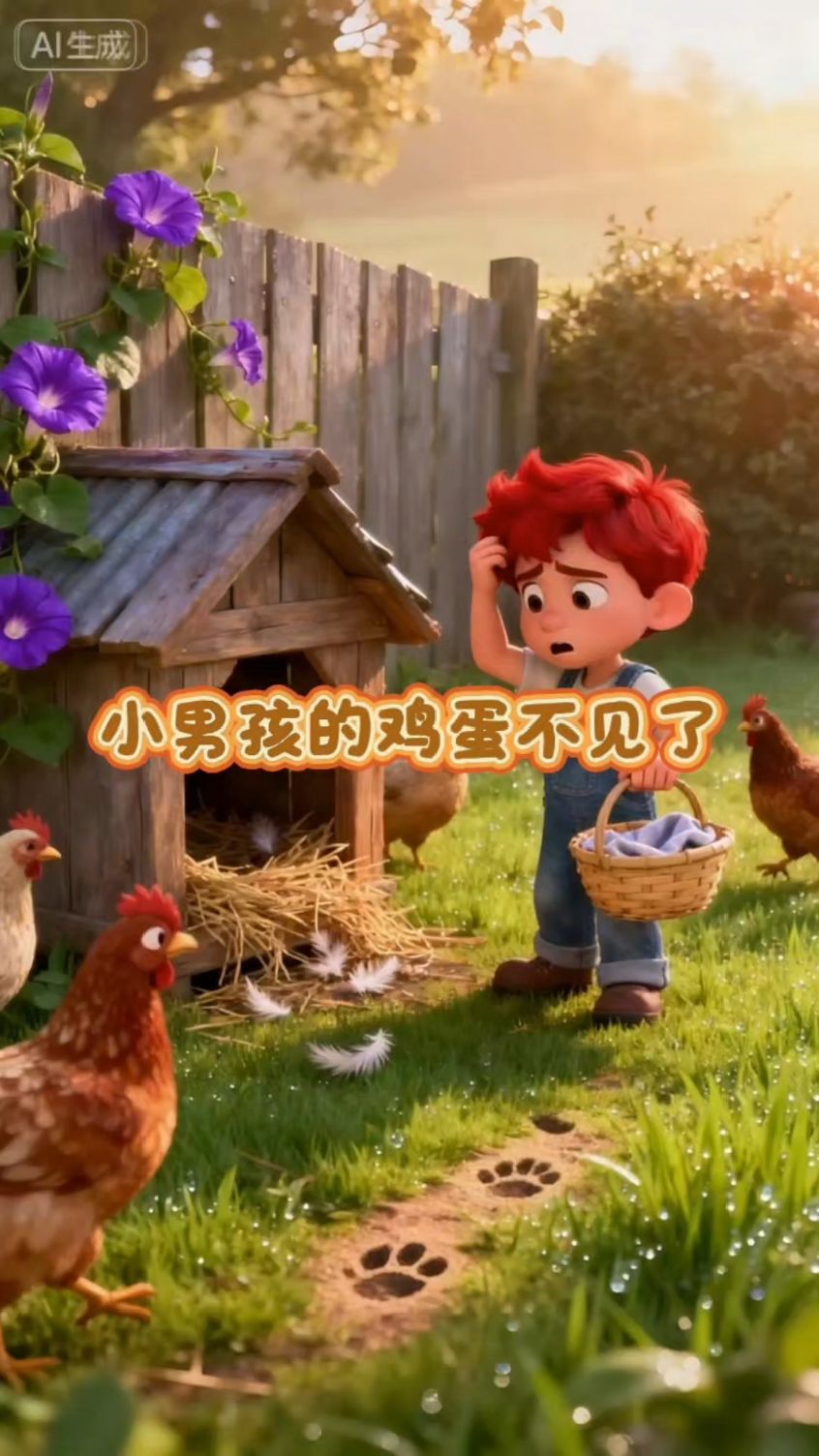 小男孩的鸡蛋不见了。