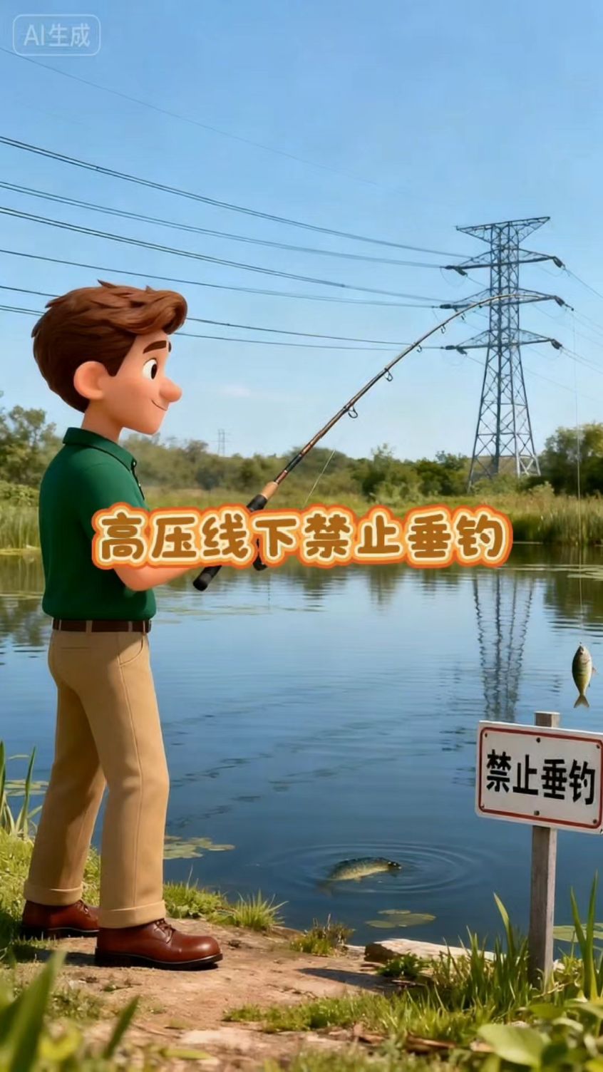 高压线下禁止垂钓