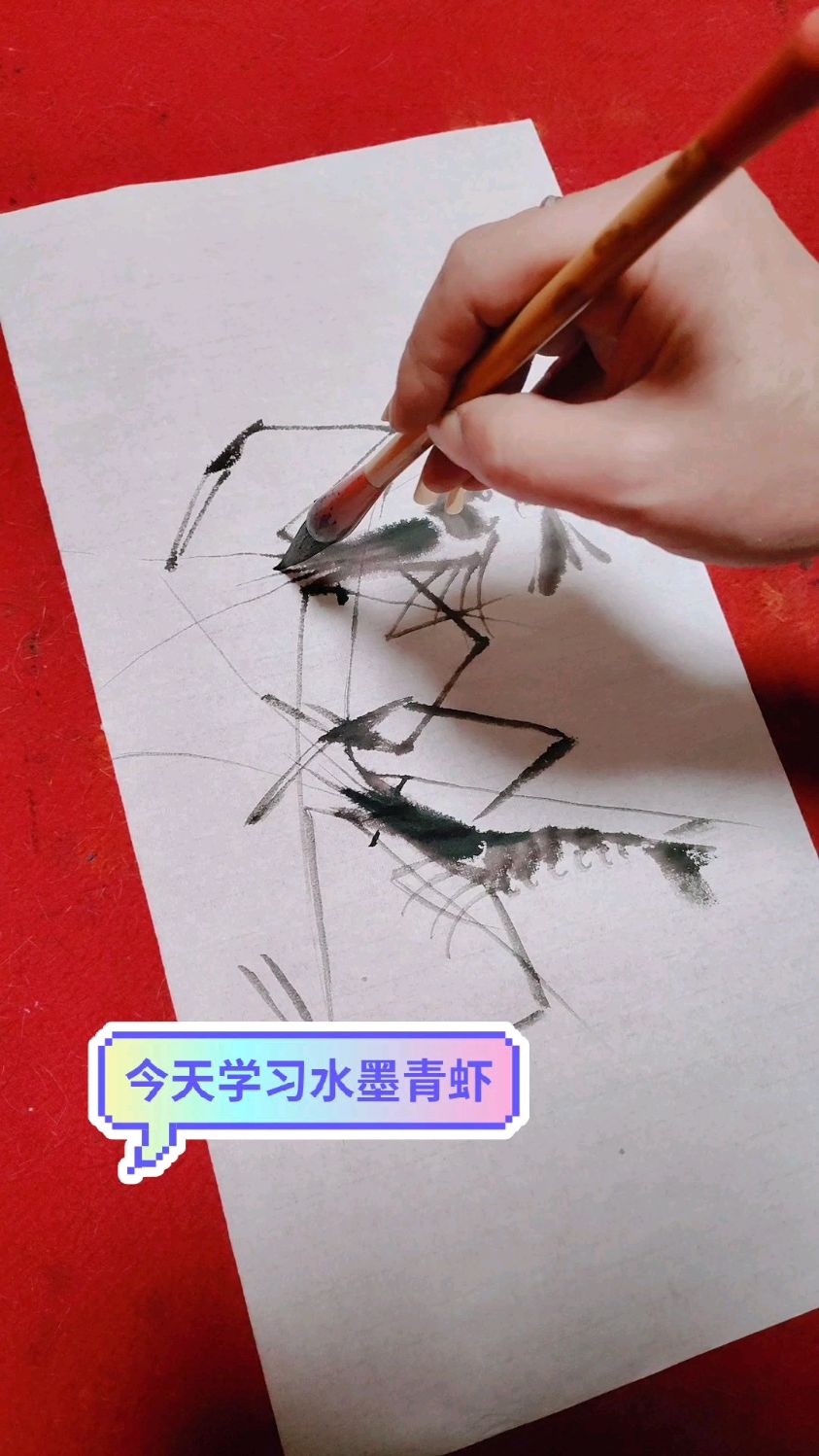 今天学习画水墨青虾