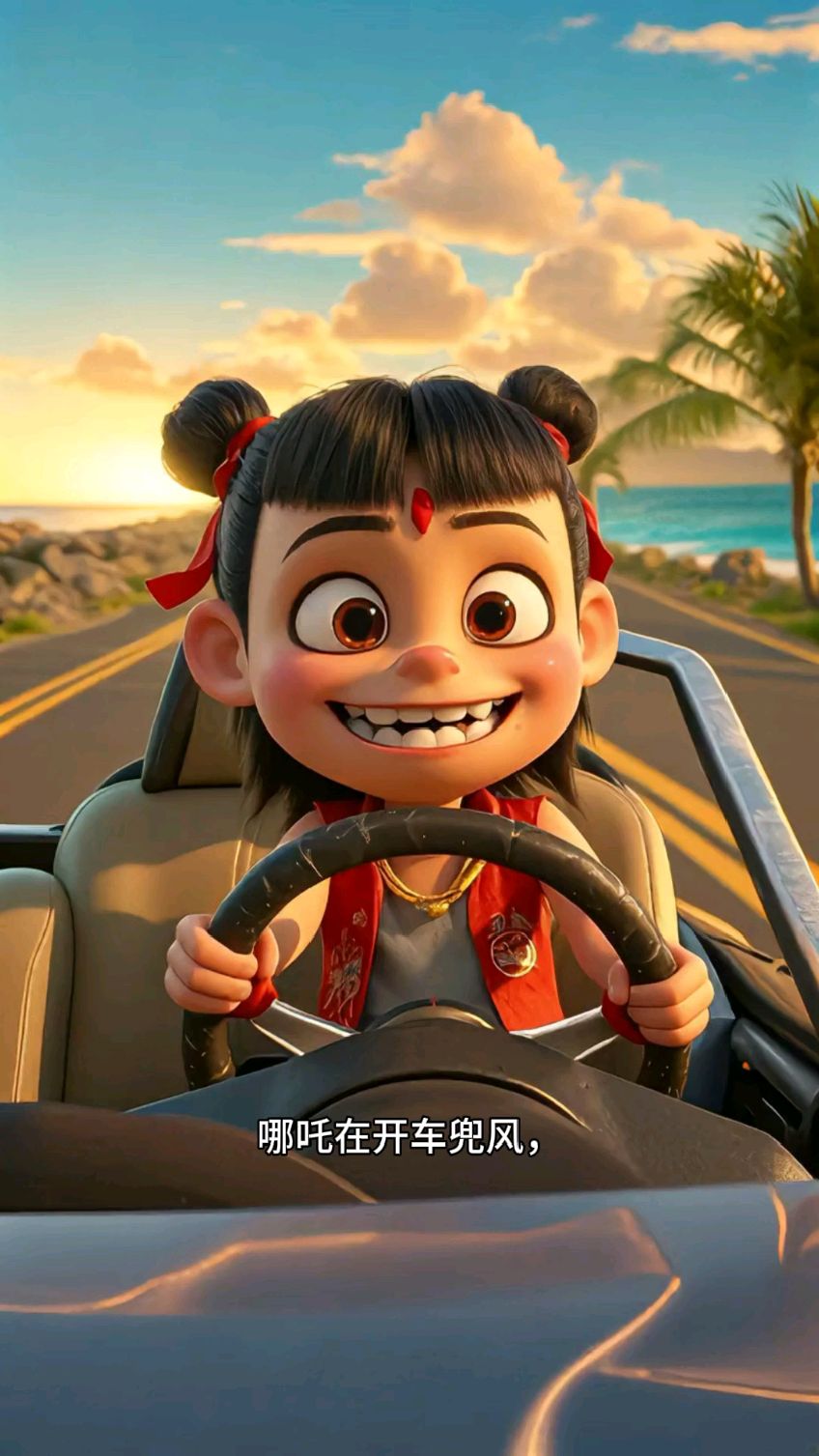 哪吒在开车兜风被敖丙蹭车