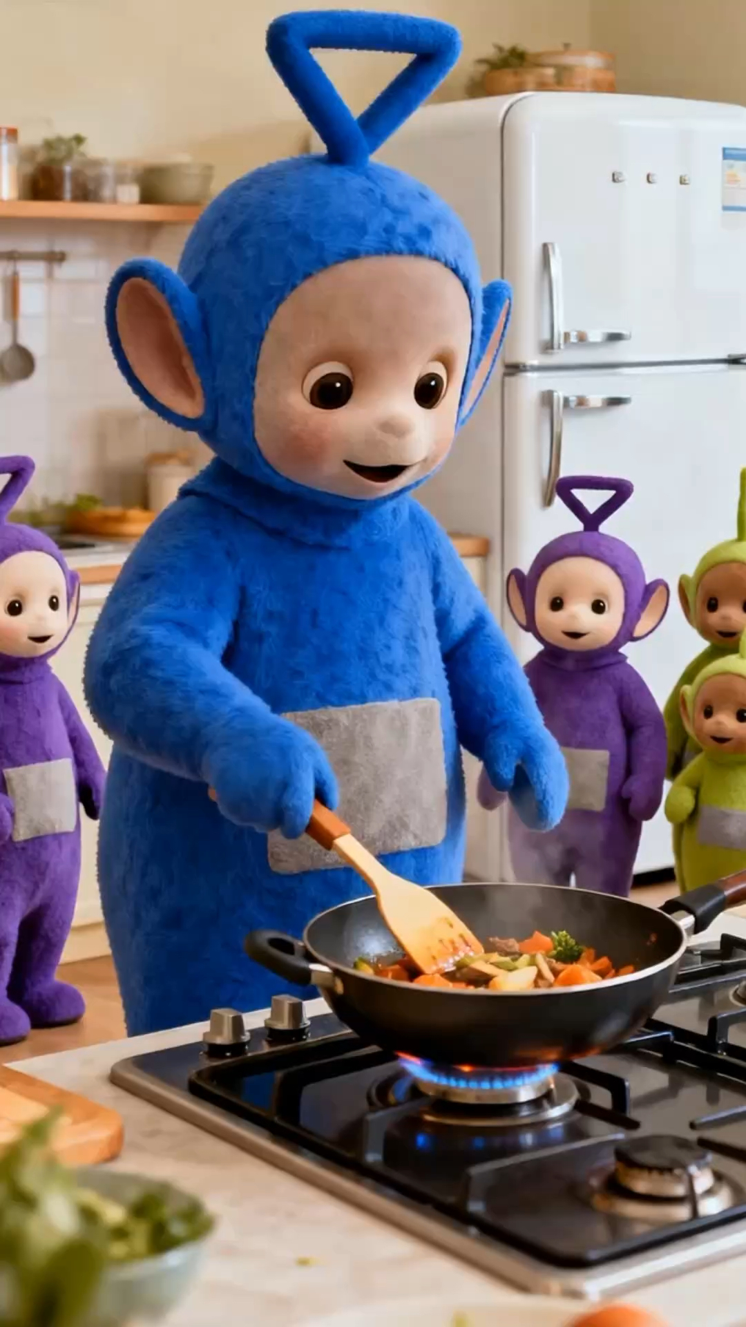 萌系天线宝宝炒菜 手法娴熟超可爱