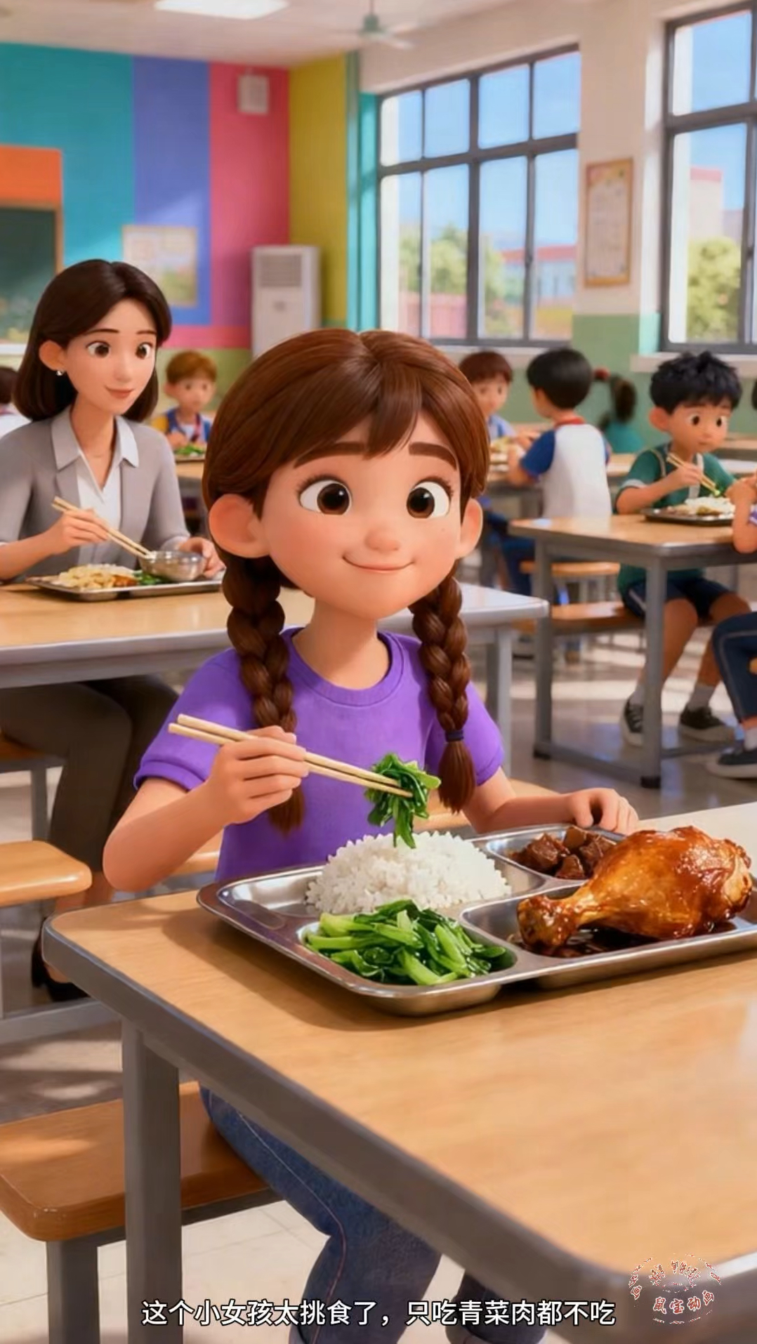 小女孩挑食是为了把肉留给妈妈