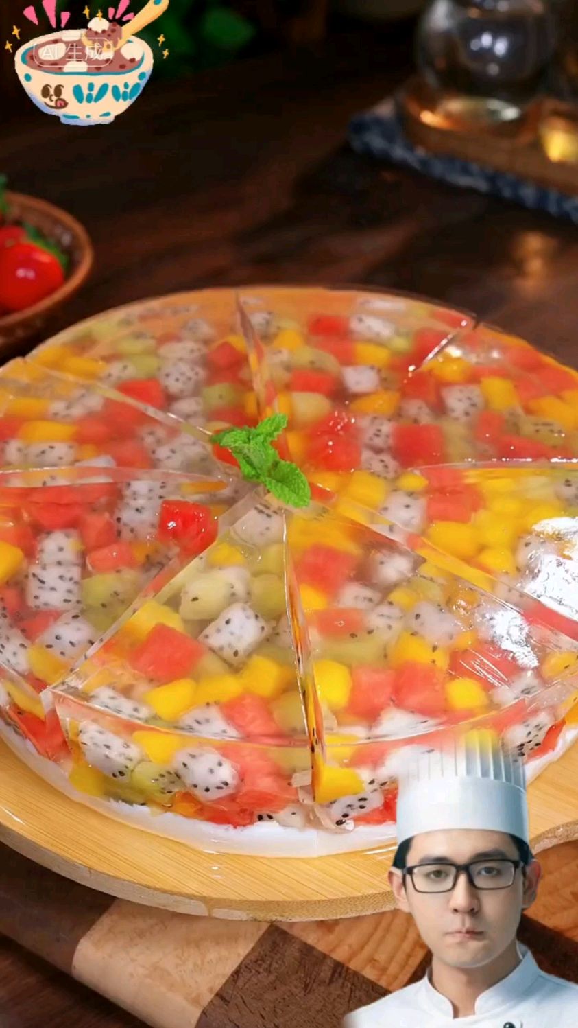 在家自制水果果冻蛋糕