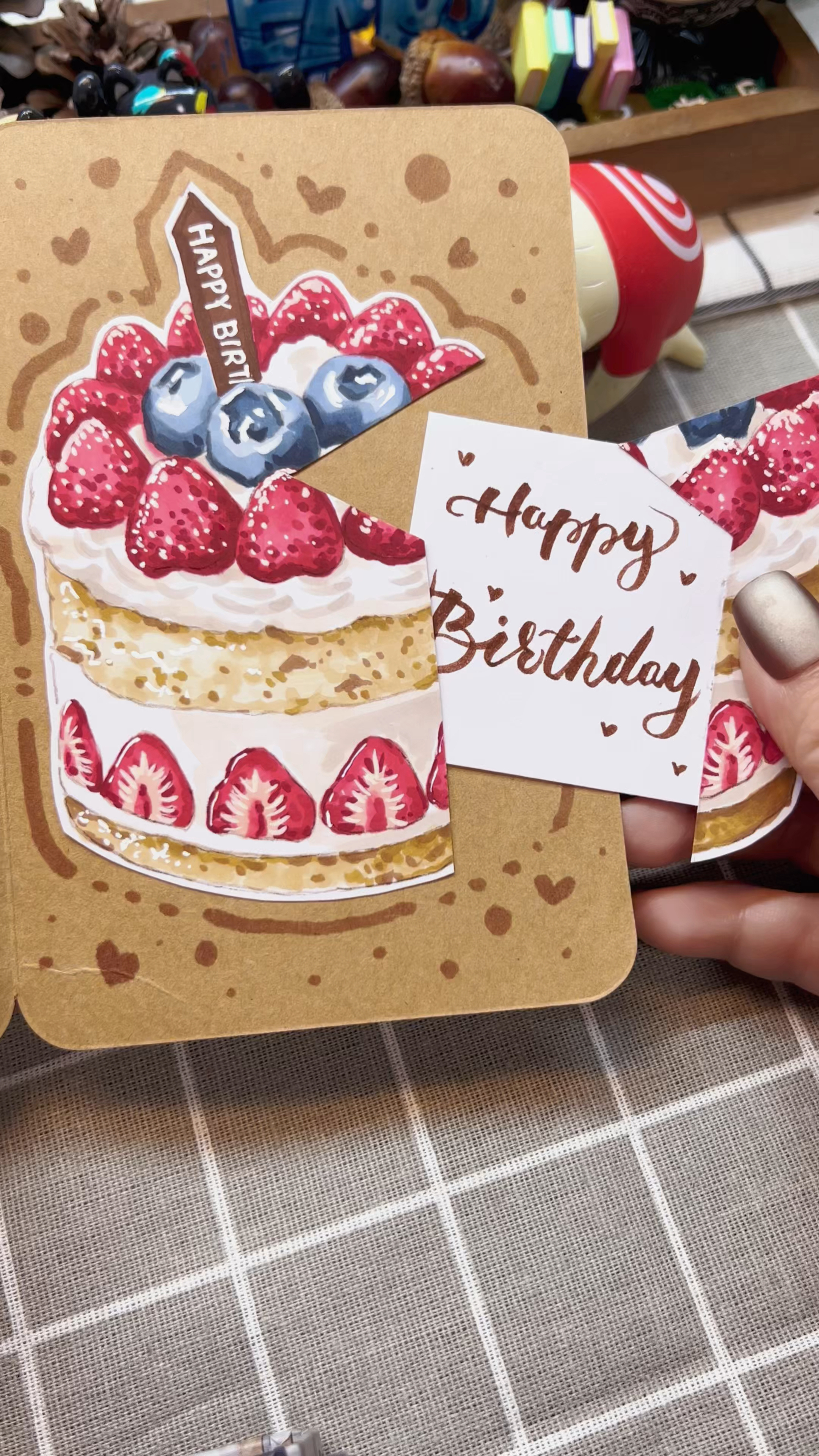 自制手绘生日蛋糕机关卡教程超惊喜可爱生日快乐手工贺卡Diy