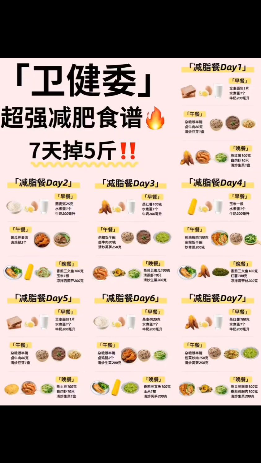 一周掉五斤卫健委七天减肥食谱越吃越瘦
