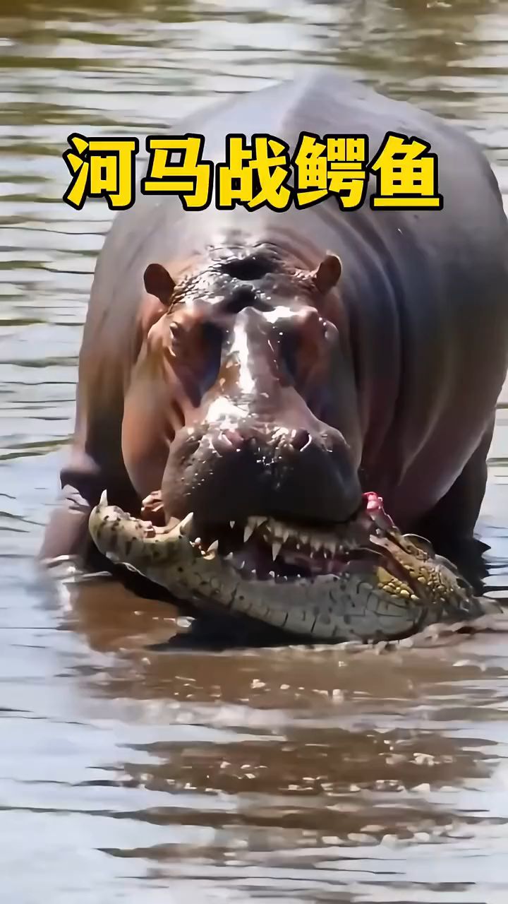 河马暴揍鳄鱼，很明显鳄鱼是低估了河马。