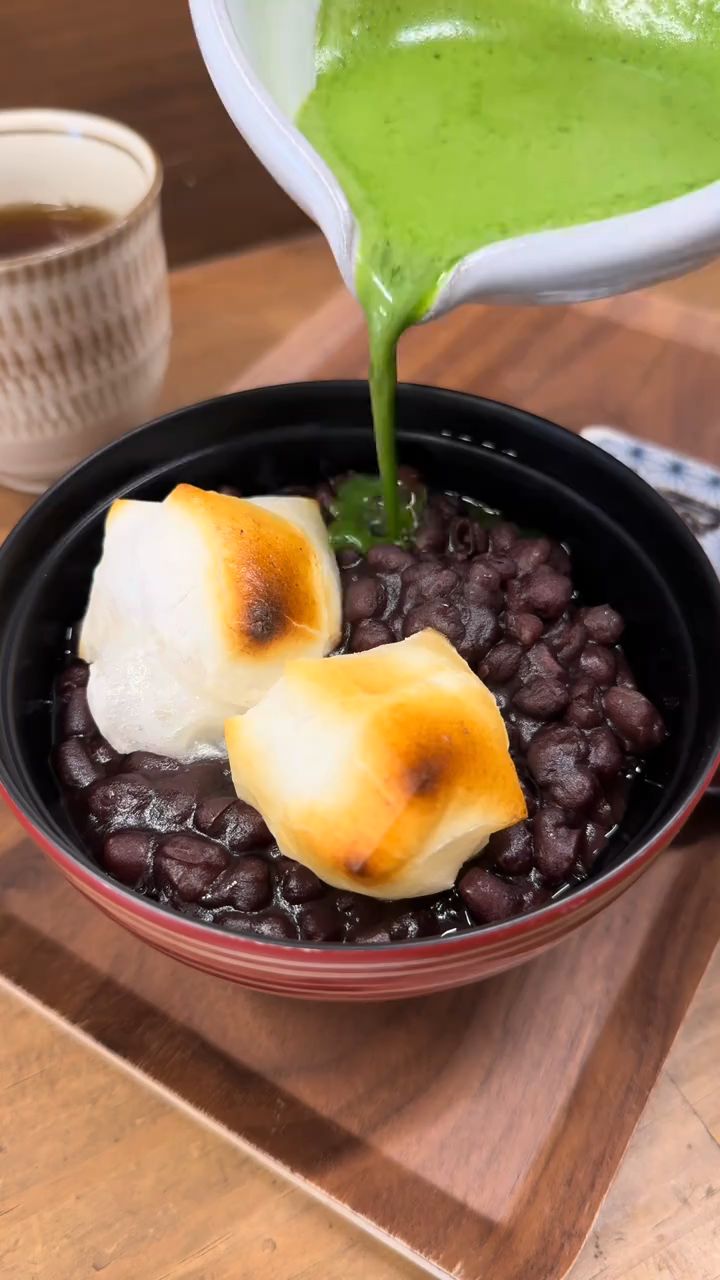 日式抹茶汤红豆麻薯