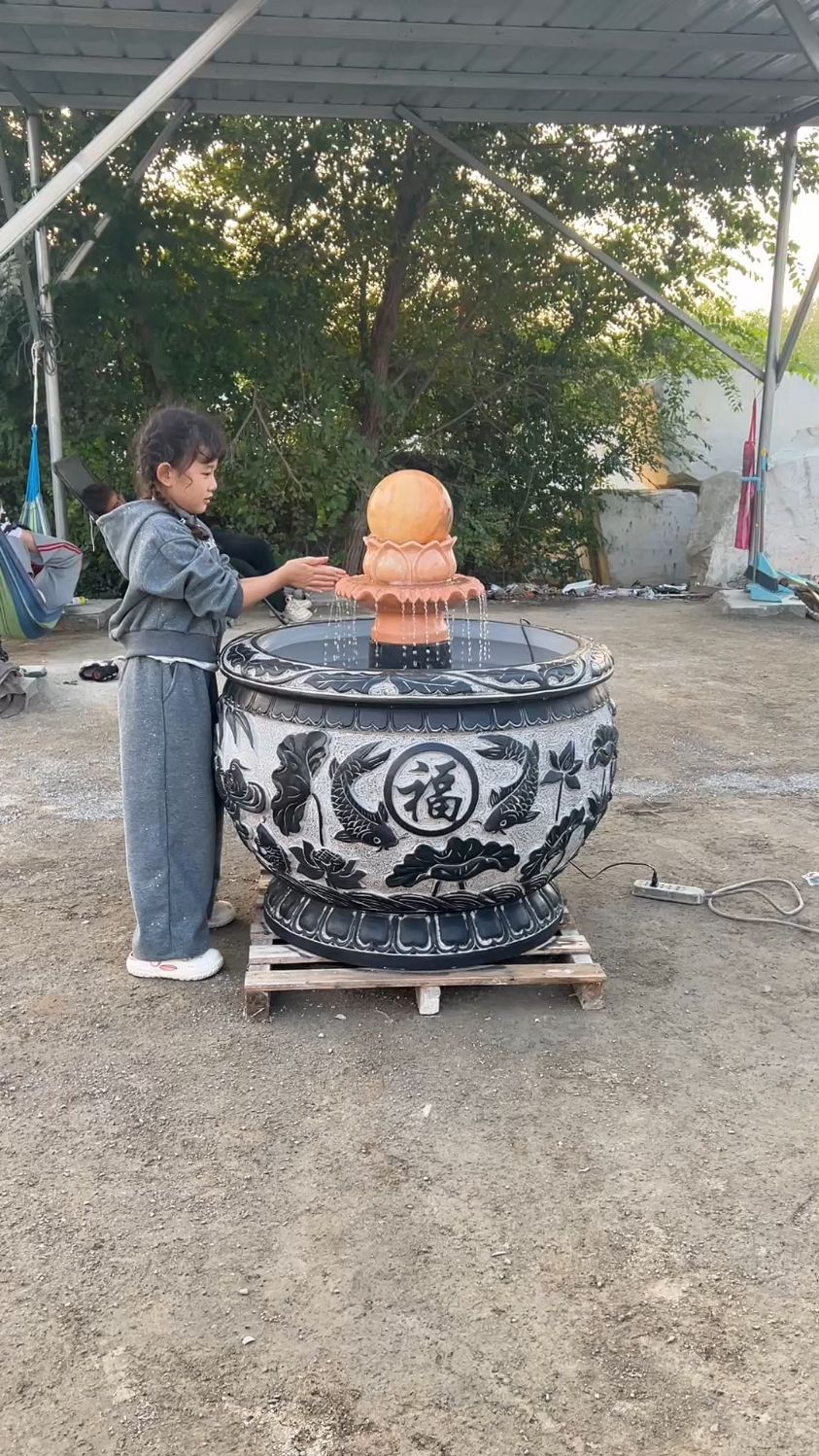 石雕鱼缸花盆门海风水球流水摆件