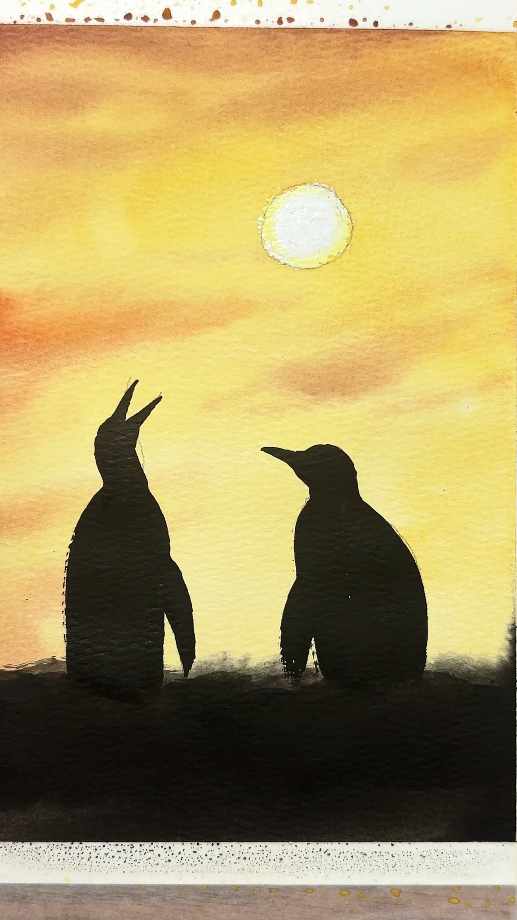 夕阳下的企鹅怎么画?